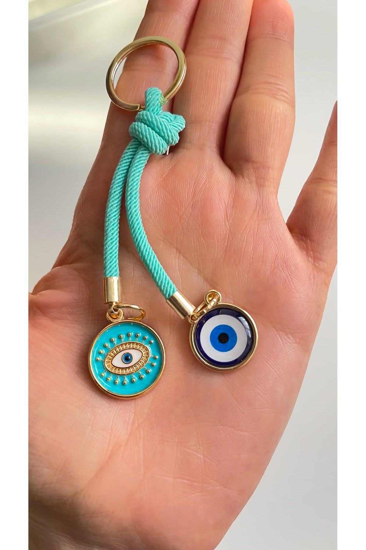 Rose Evil Eye Cord Keychain - Almond Green