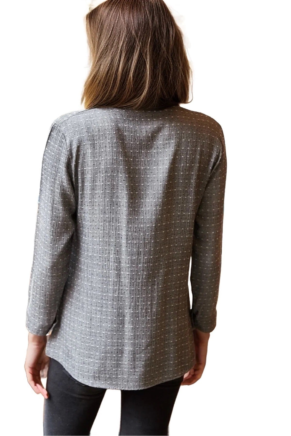 Hope Women's Textured Draped Button-Up Shirt - Gray