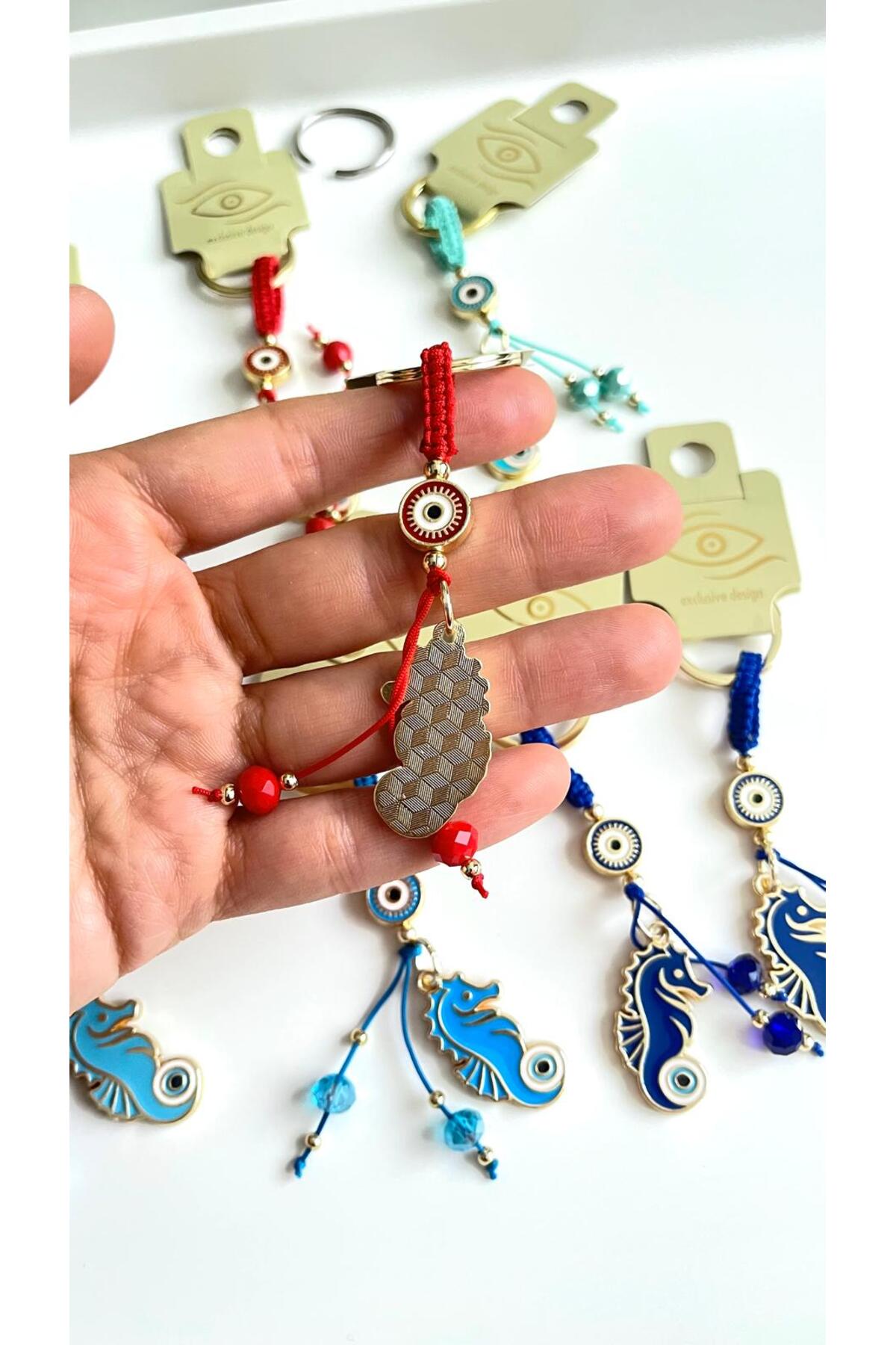 Ivy Gold-Plated Evil Eye Keychain - Red Seahorse