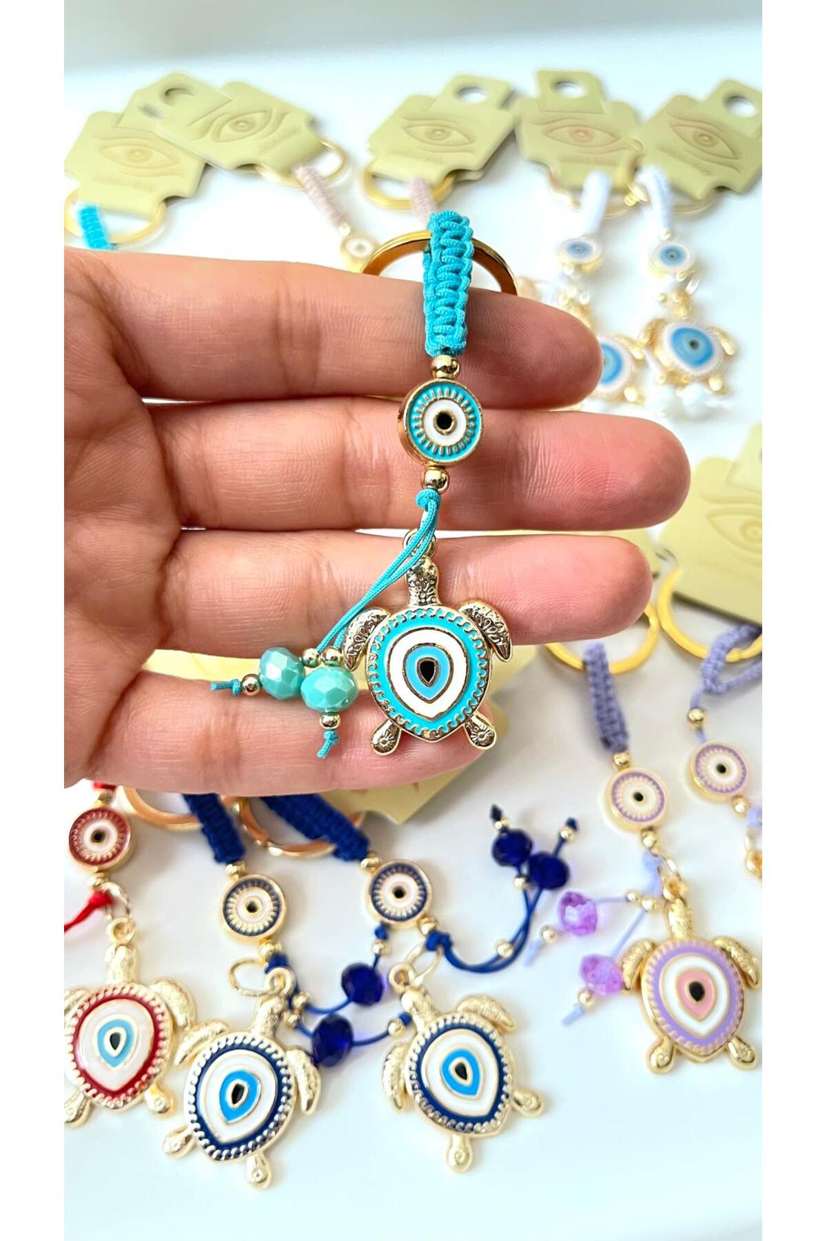 Ivy Gold-Plated Evil Eye Keychain - Turquoise Turtle Design