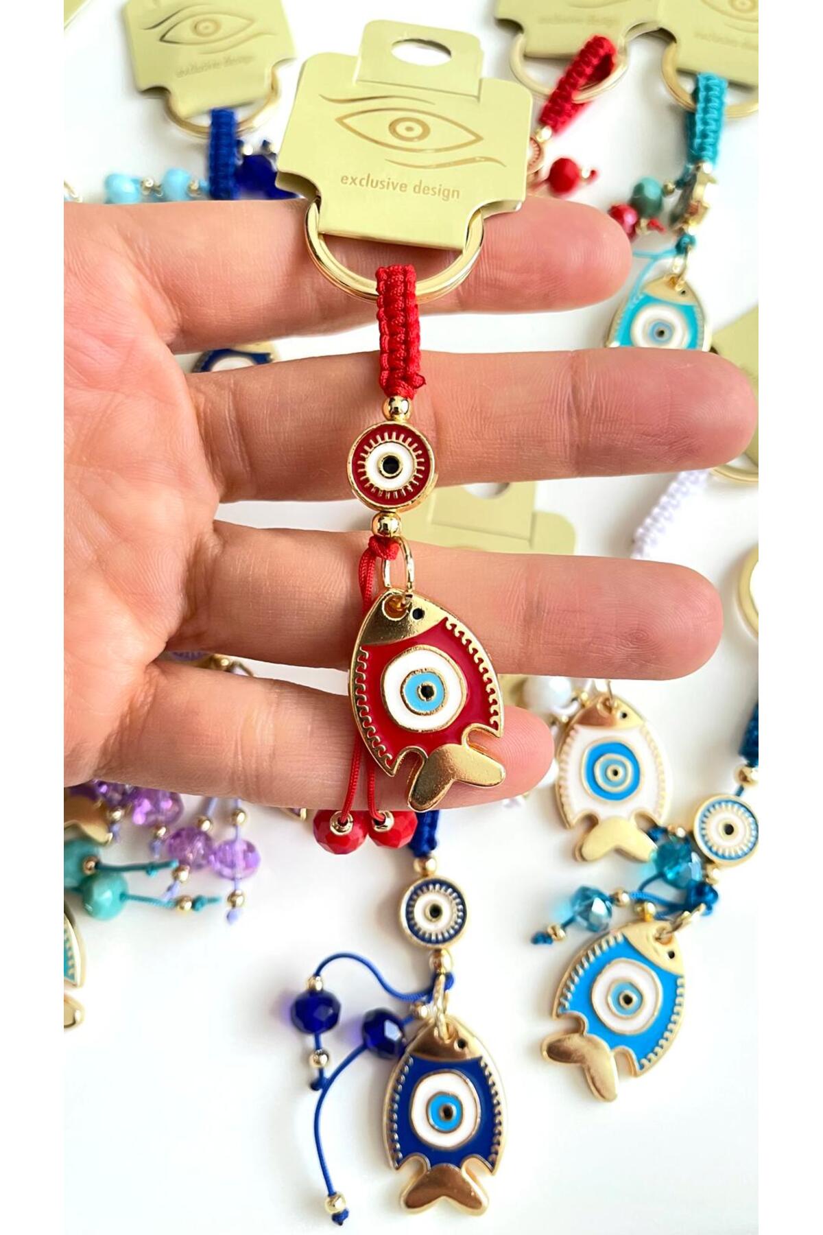 Ivy Gold-Plated Evil Eye Keychain - Red Fish Design