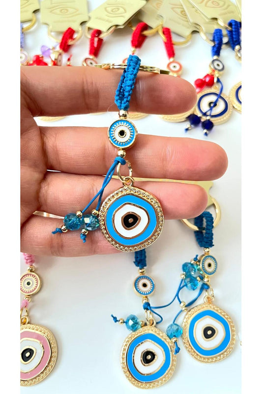 Brianna Gold-Plated Evil Eye Bead Keychain - Blue Evil Eye