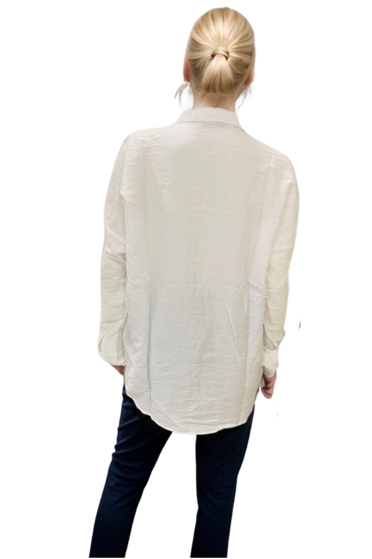 Delilah Women's Linen Oversized Embellished Long Sleeve Shirt - Ecru Leaf