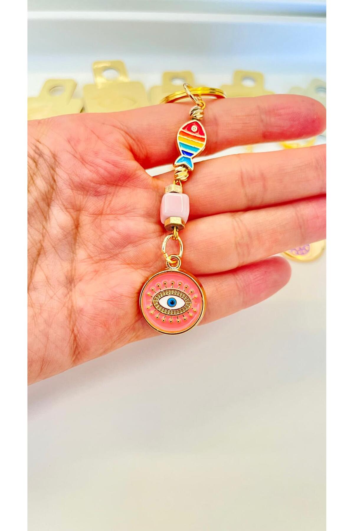 Hannah Gold-Plated Bodrum Bead Keychain - Orange