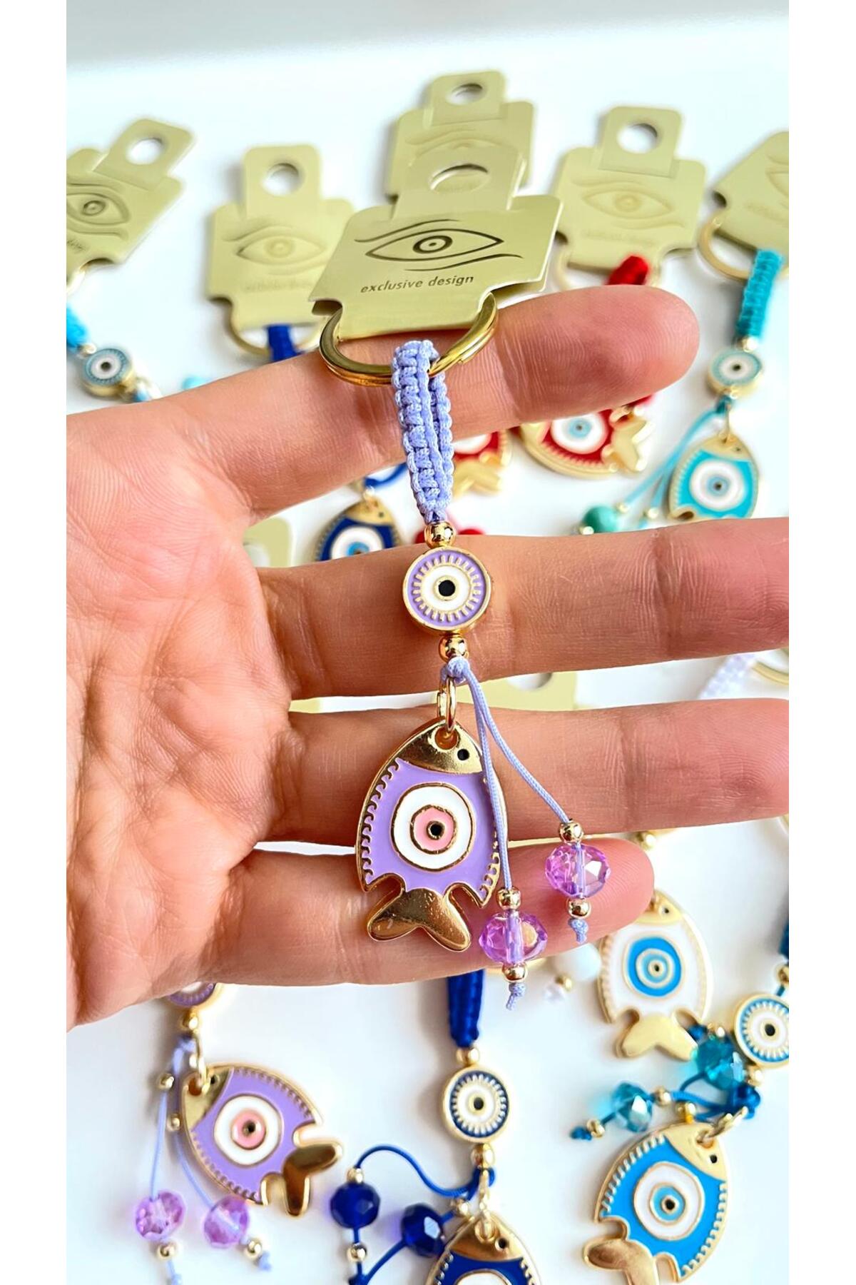Ivy Gold-Plated Evil Eye Keychain - Lilac Fish Design