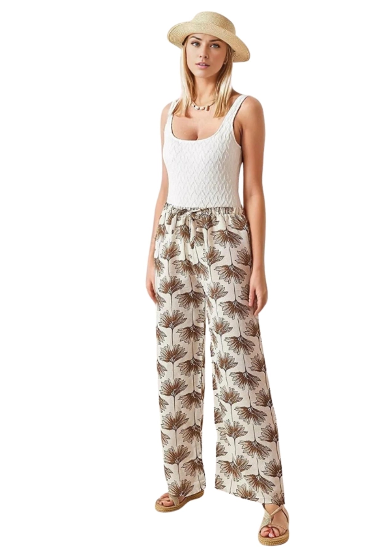 Lucy Women's Linen-Viscose Blend Wide Leg Palazzo Pants - Brown Ginkgo