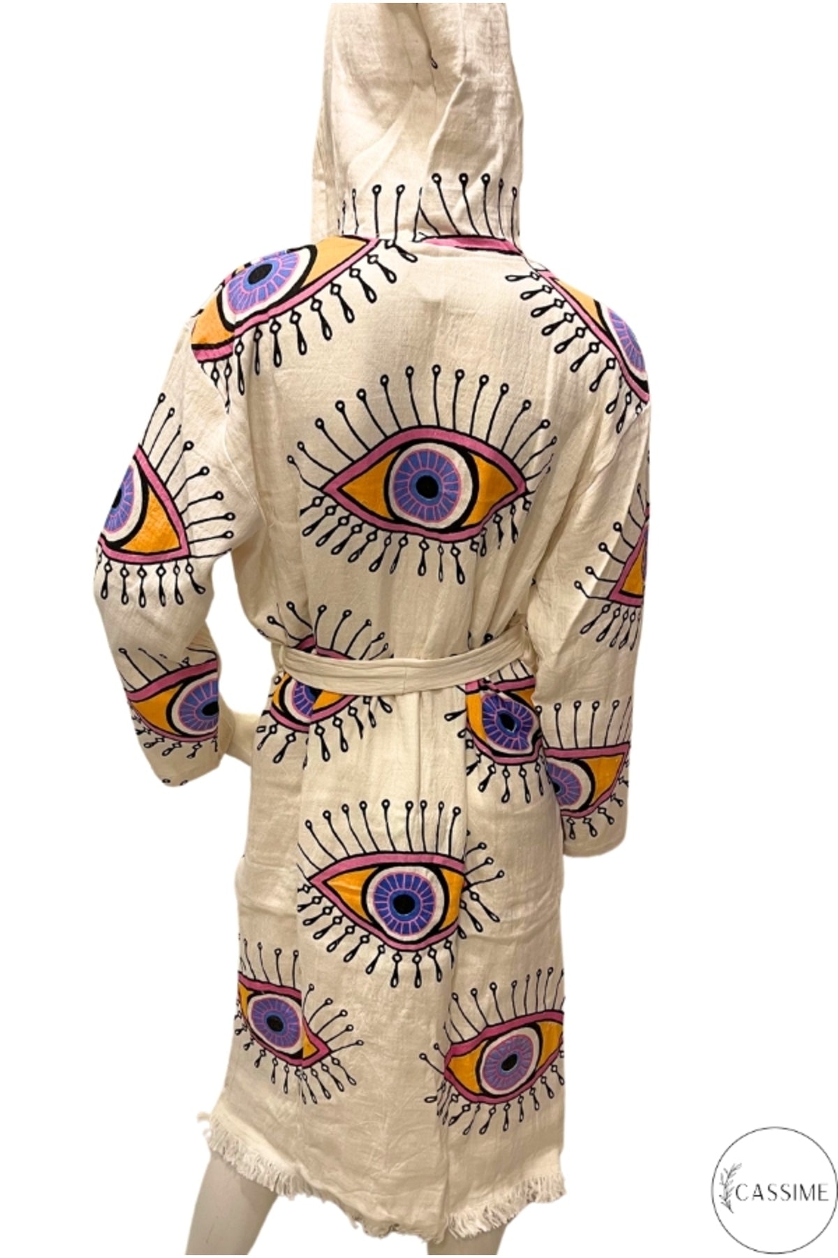 Heidi Women's Evil Eye Hooded Muslin Beach Robe - Lilac and Pink Evil Eye Design
