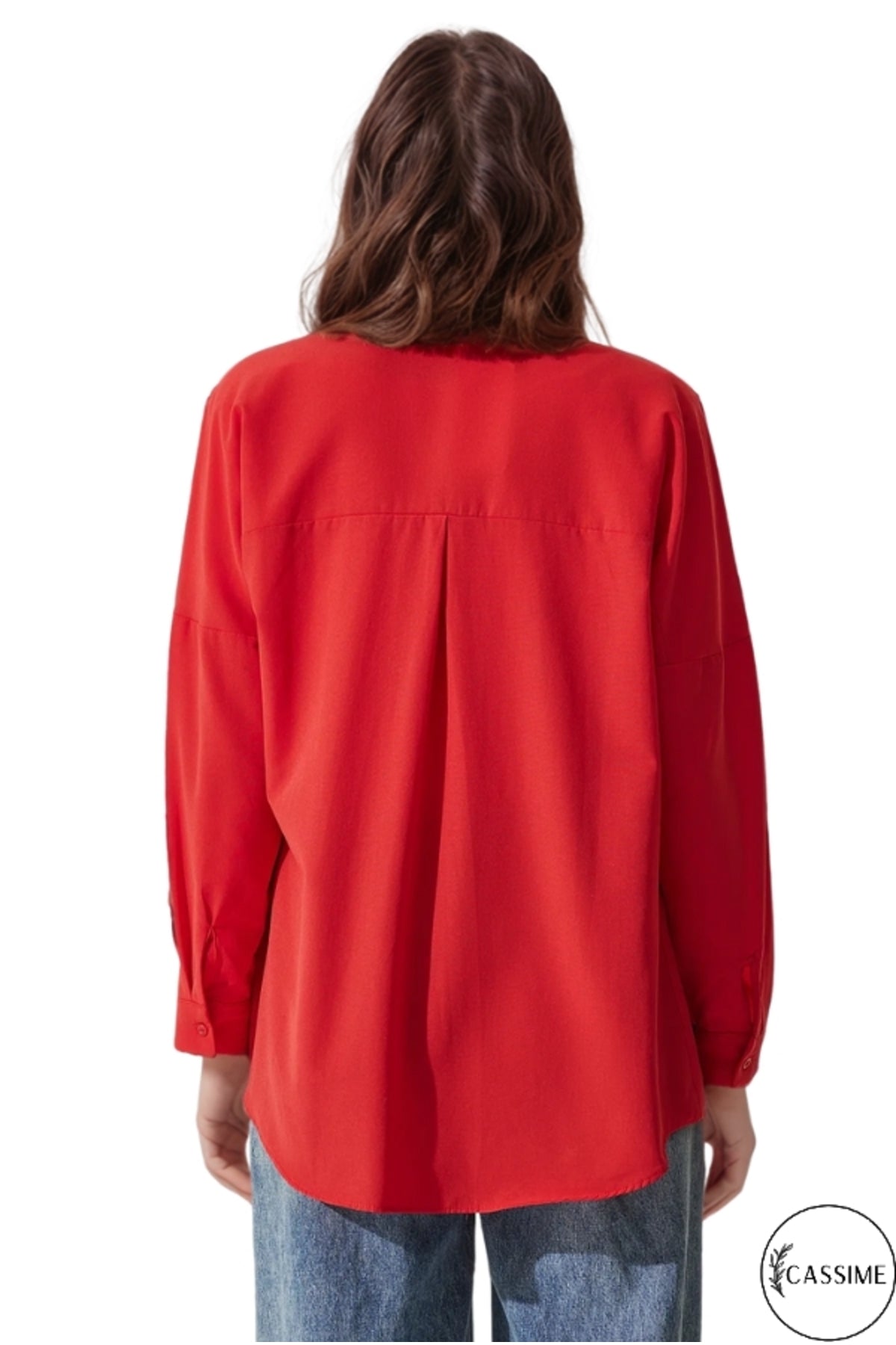 Melissa Women's Cotton Blend Oversized Longline Shirt - Red