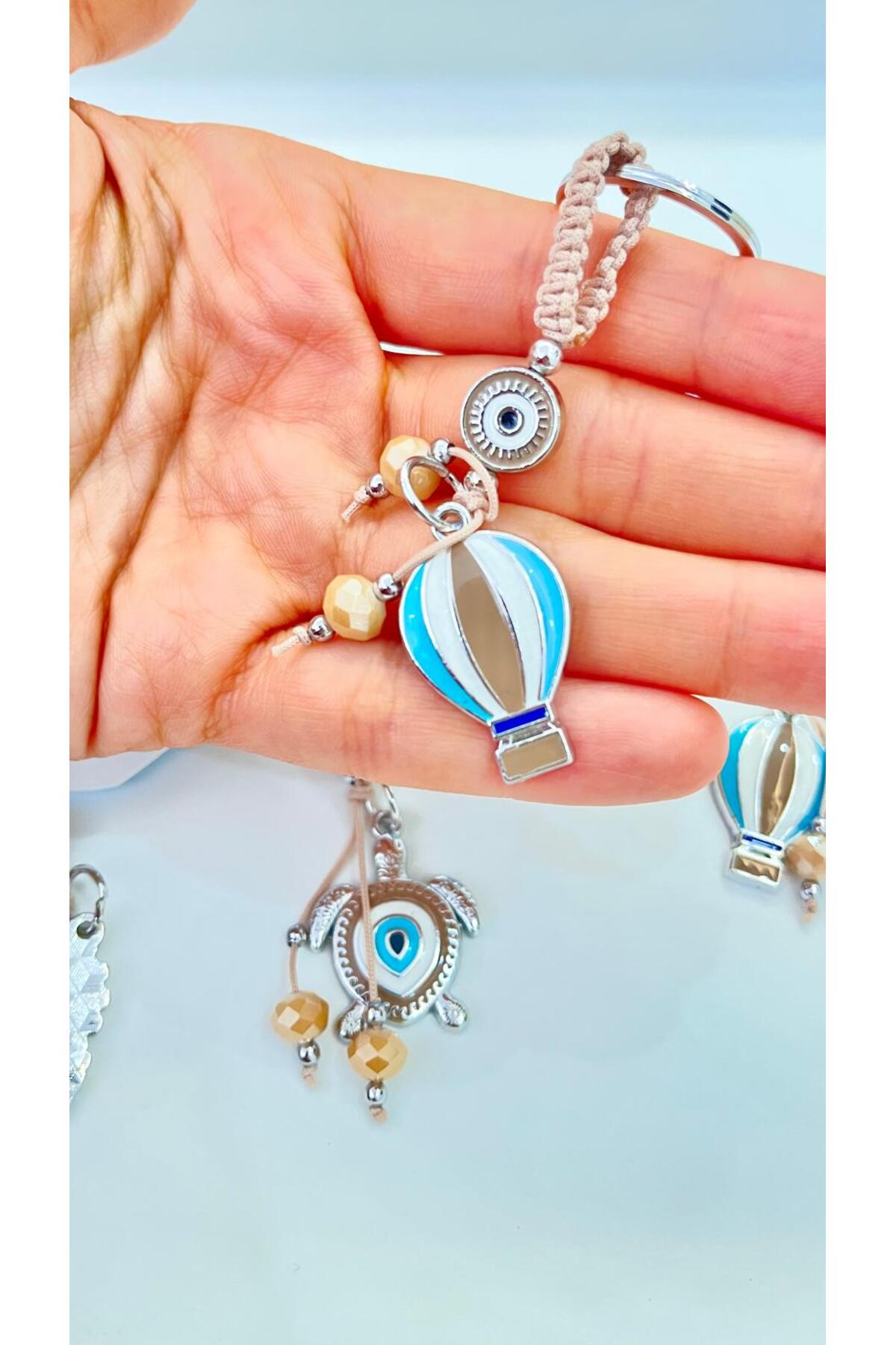 Abigail Silver-Plated Evil Eye Keychain - Beige Balloon