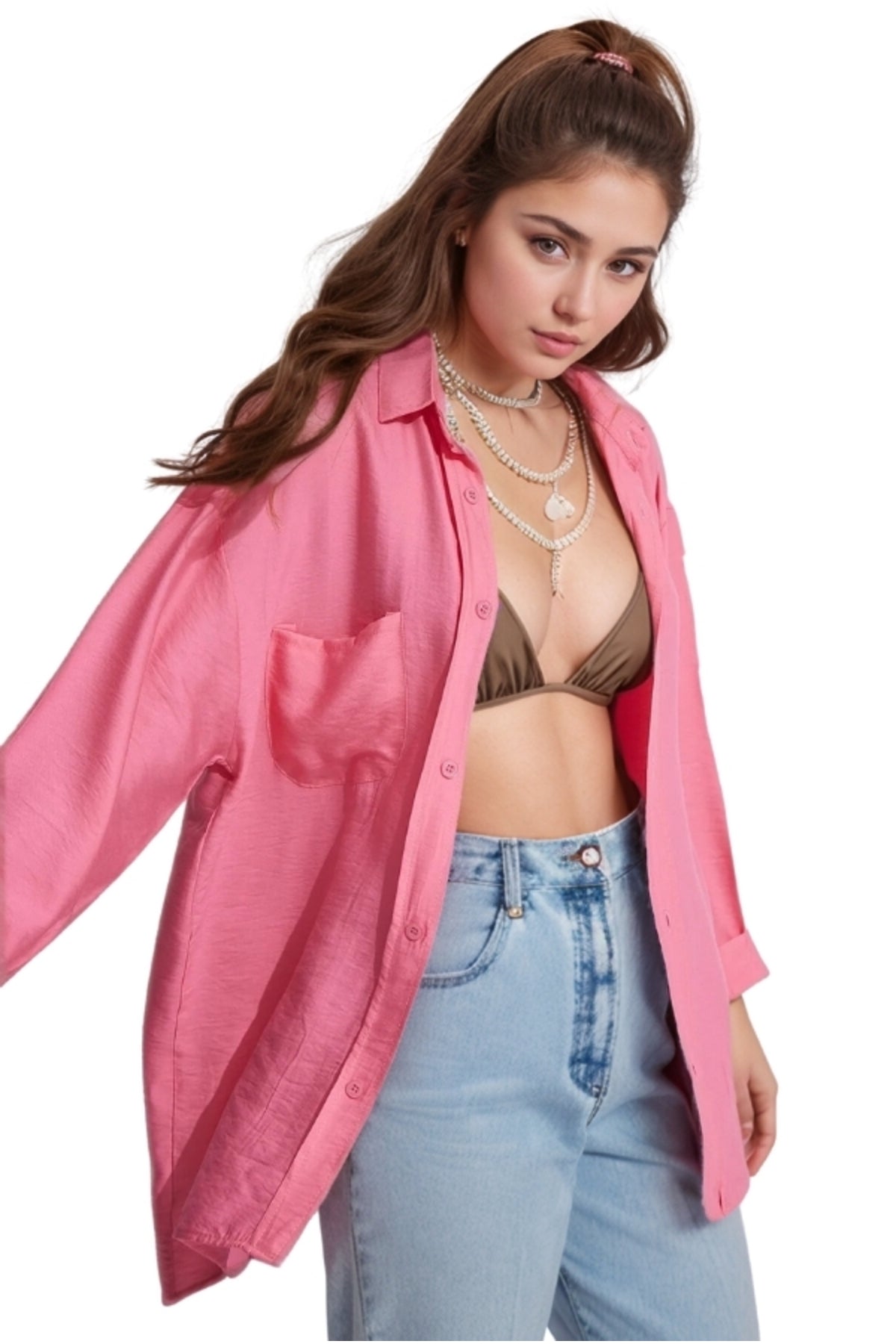 Georgia Women's Oversized Long Sleeve Shirt - Pink