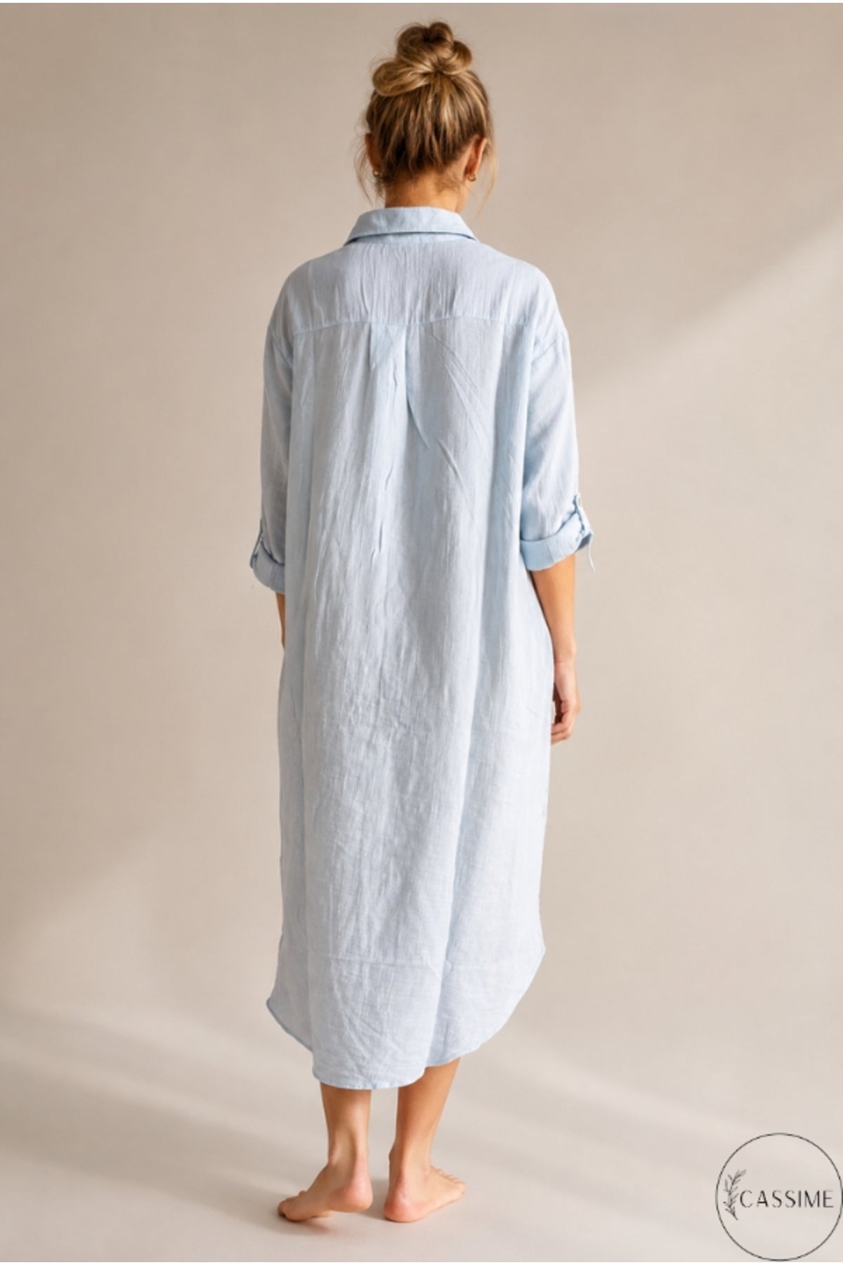 Hazel Women's Oversized Muslin Shirt Dress - Baby Blue Muslin