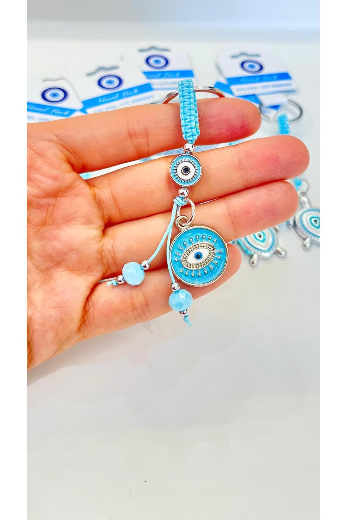 Abigail Silver-Plated Evil Eye Keychain - Round Blue Evil Eye