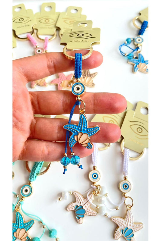 Ivy Gold-Plated Evil Eye Keychain - Blue Starfish