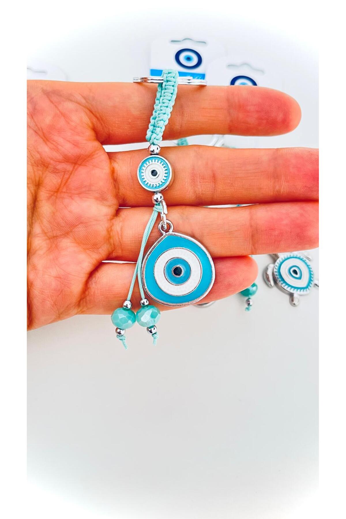 Abigail Silver-Plated Evil Eye Keychain - Turquoise Teardrop Evil Eye