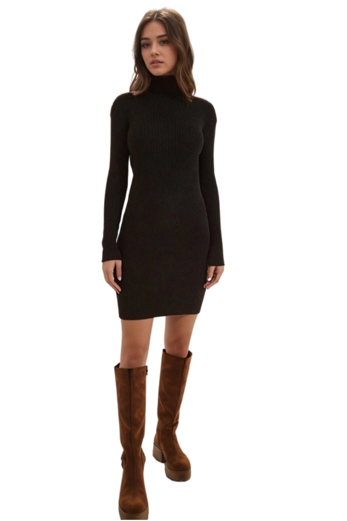 Mae Women's Turtleneck Knit Bodycon Dress - Black
