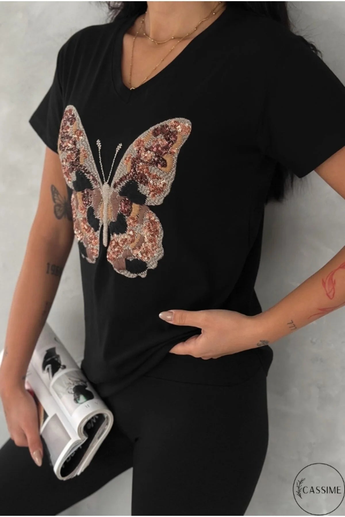 Tilda Black Butterfly Design Cotton T-Shirt