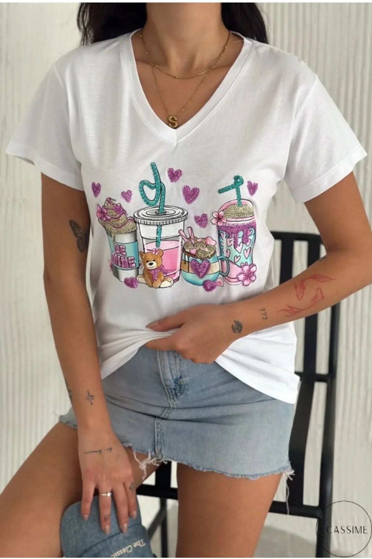 Tilda White Bear Floral Design Cotton T-shirt