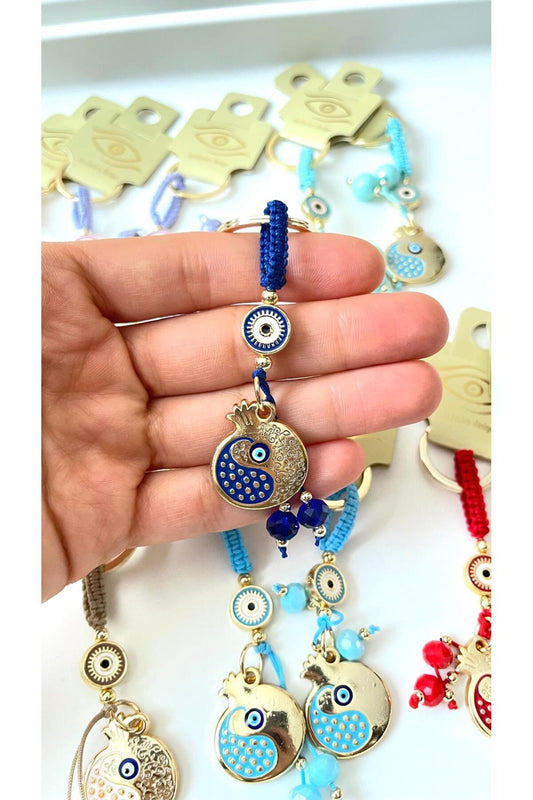 Bella Gold-Plated Animal Charm Keychain - Navy Pomegranate Design
