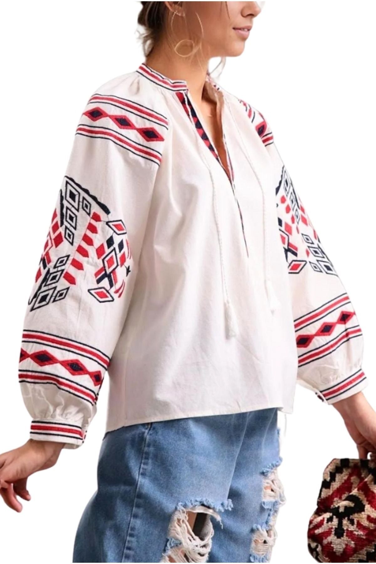 Winifred Women's Cotton Vintage Inspired Embroidered Blouse - White