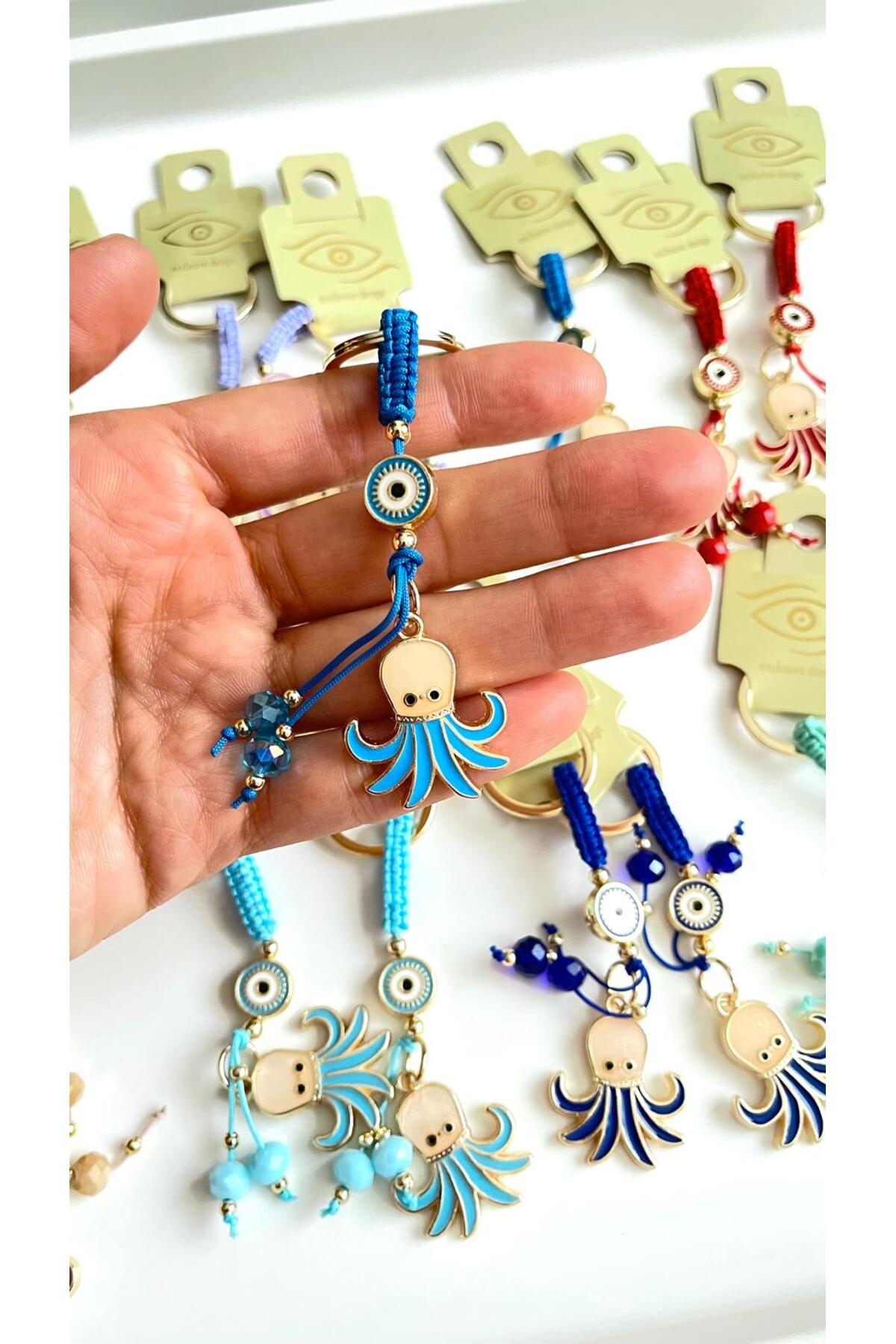 Ivy Gold-Plated Evil Eye Keychain - Royal Blue Octopus Design