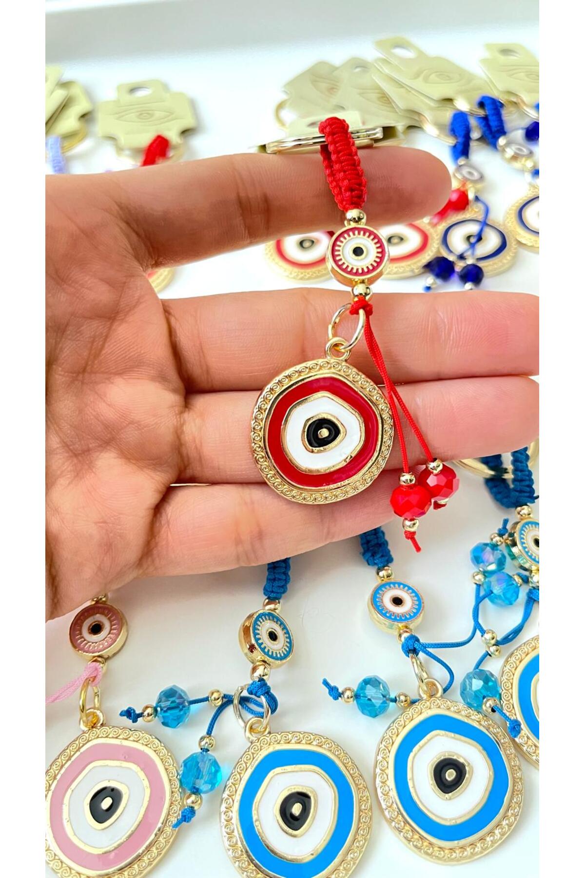 Brianna Gold-Plated Evil Eye Bead Keychain - Baby Blue Evil Eye