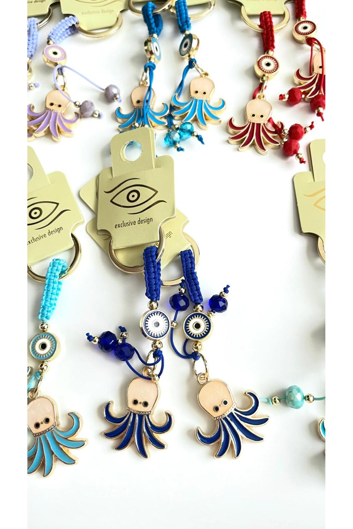 Ivy Gold-Plated Evil Eye Keychain - Navy Octopus Design