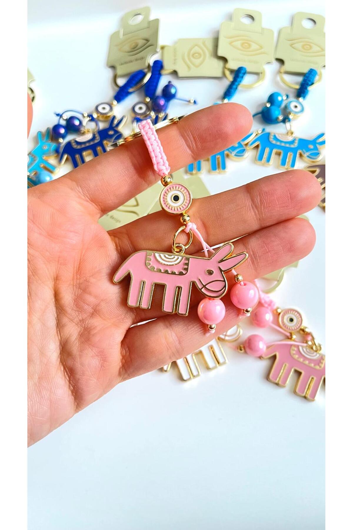 Bella Gold-Plated Animal Charm Keychain - Pink Donkey Design