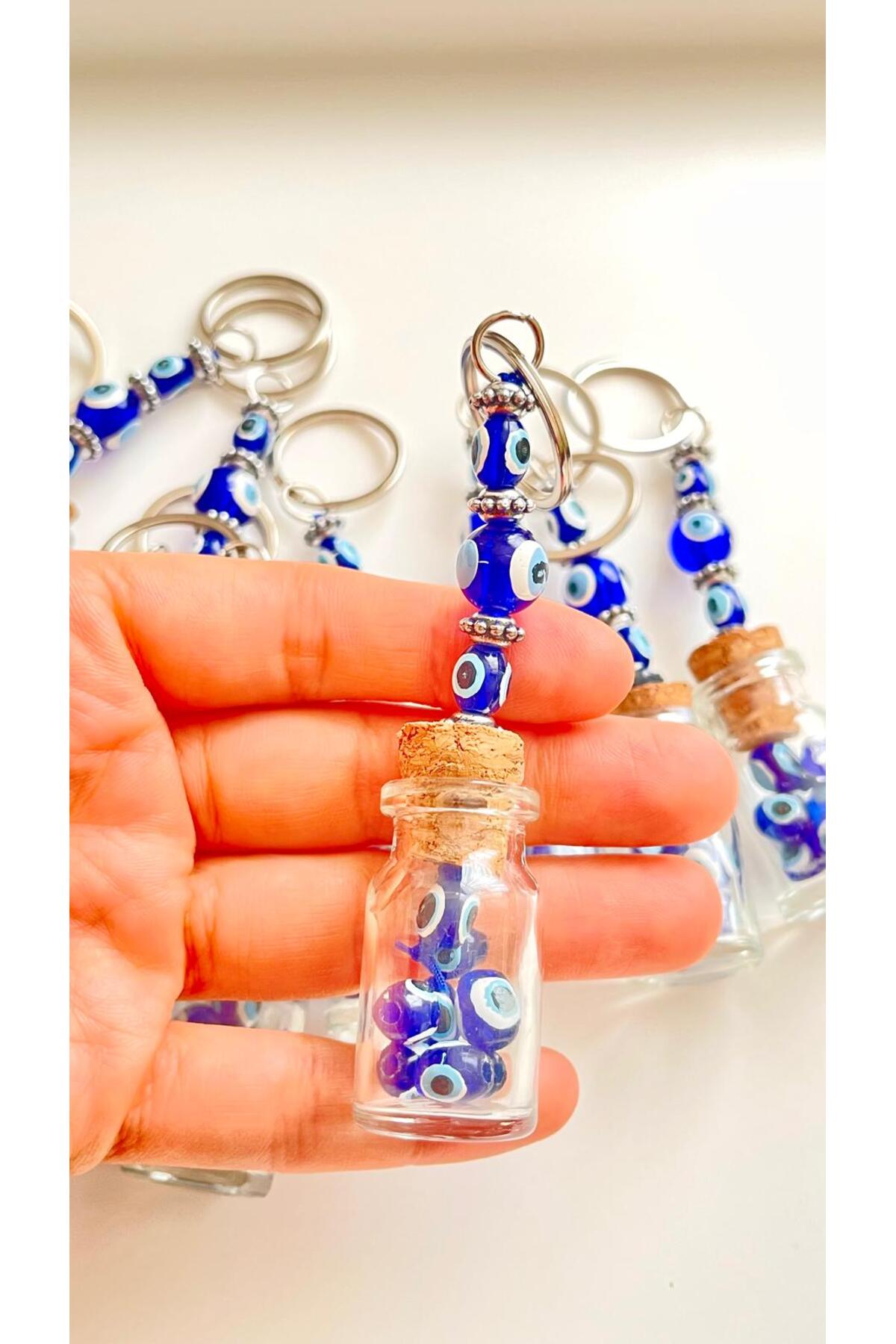 Violet Evil Eye Bottle Wish Box Keychain - Blue