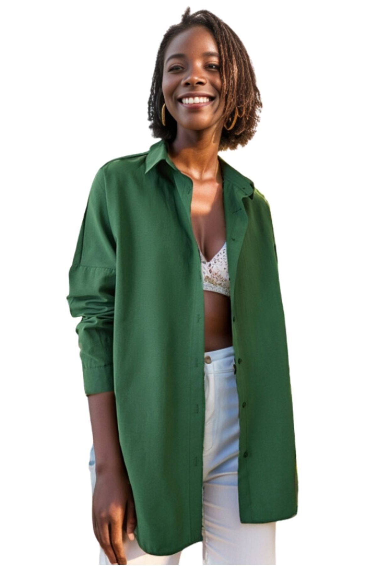 Melissa Women's Oversized Longline Shirt - Emerald and Green