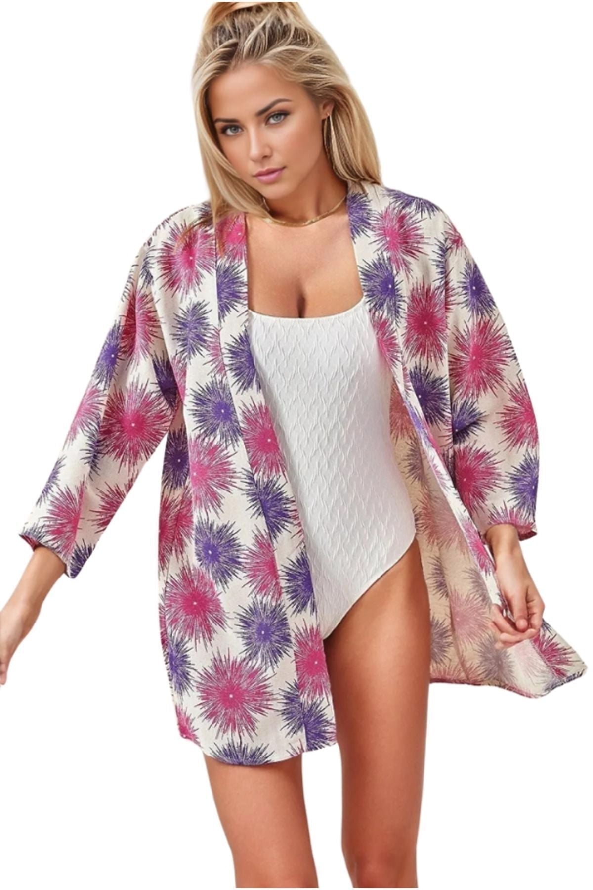Catherine Women's Relaxed Fit Kimono - Fuchsia and Pink Print