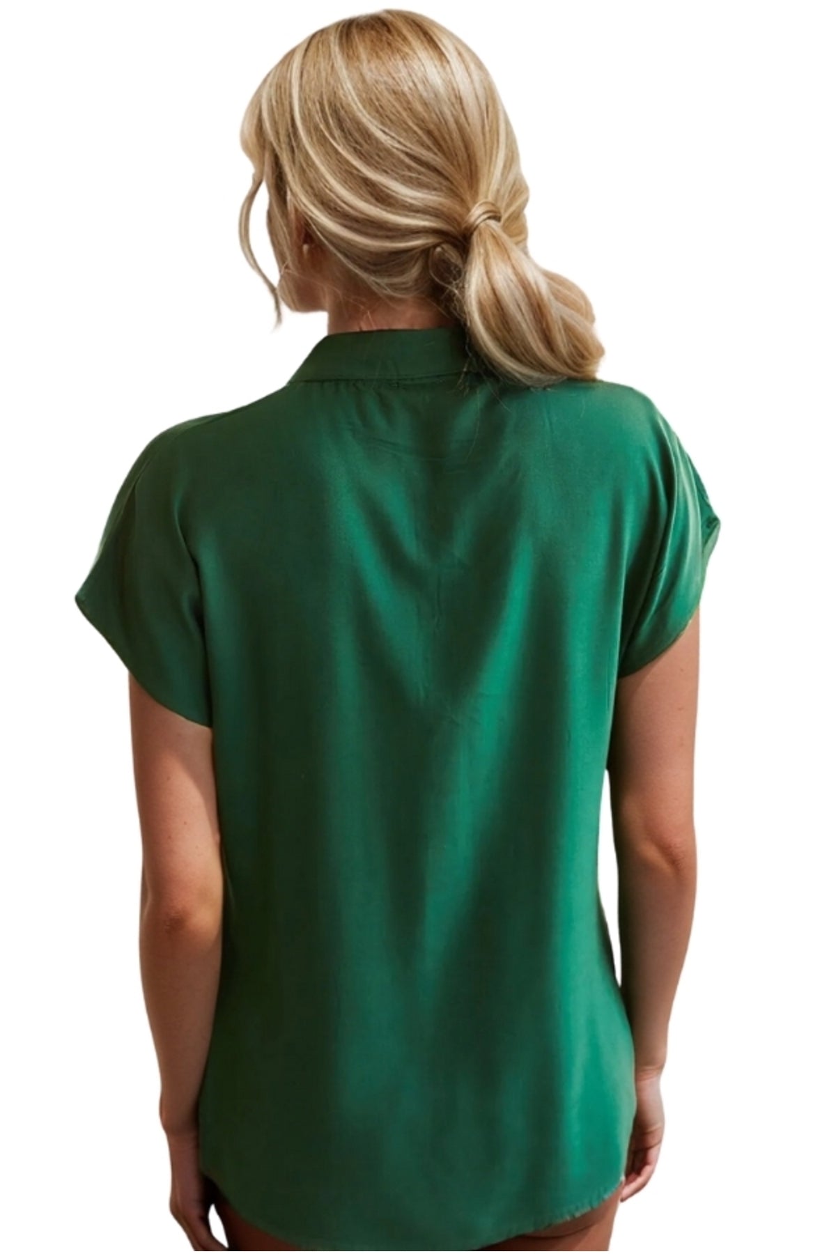 Esme Women's Viscose Short Sleeve Batwing Shirt - Emerald and Green