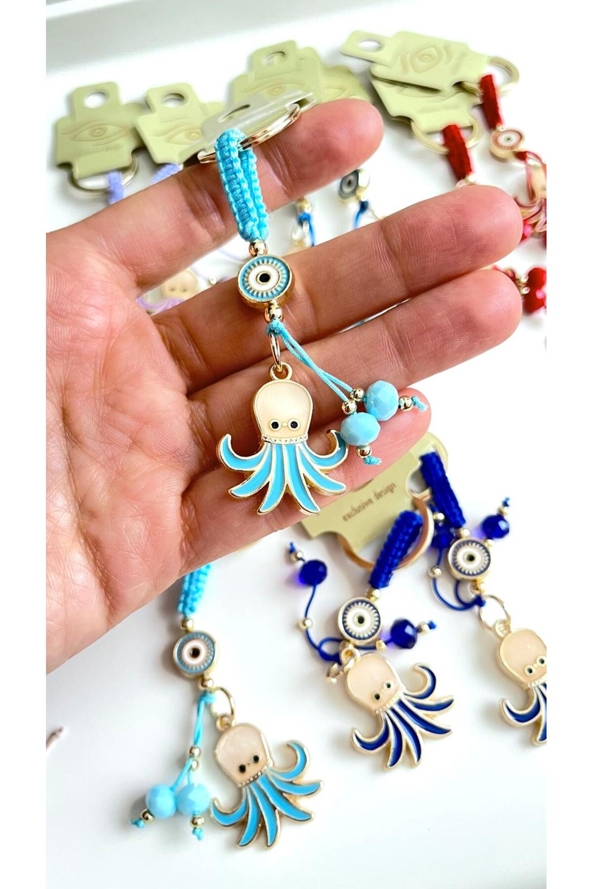 Ivy Gold-Plated Evil Eye Keychain - Light Blue Octopus Design