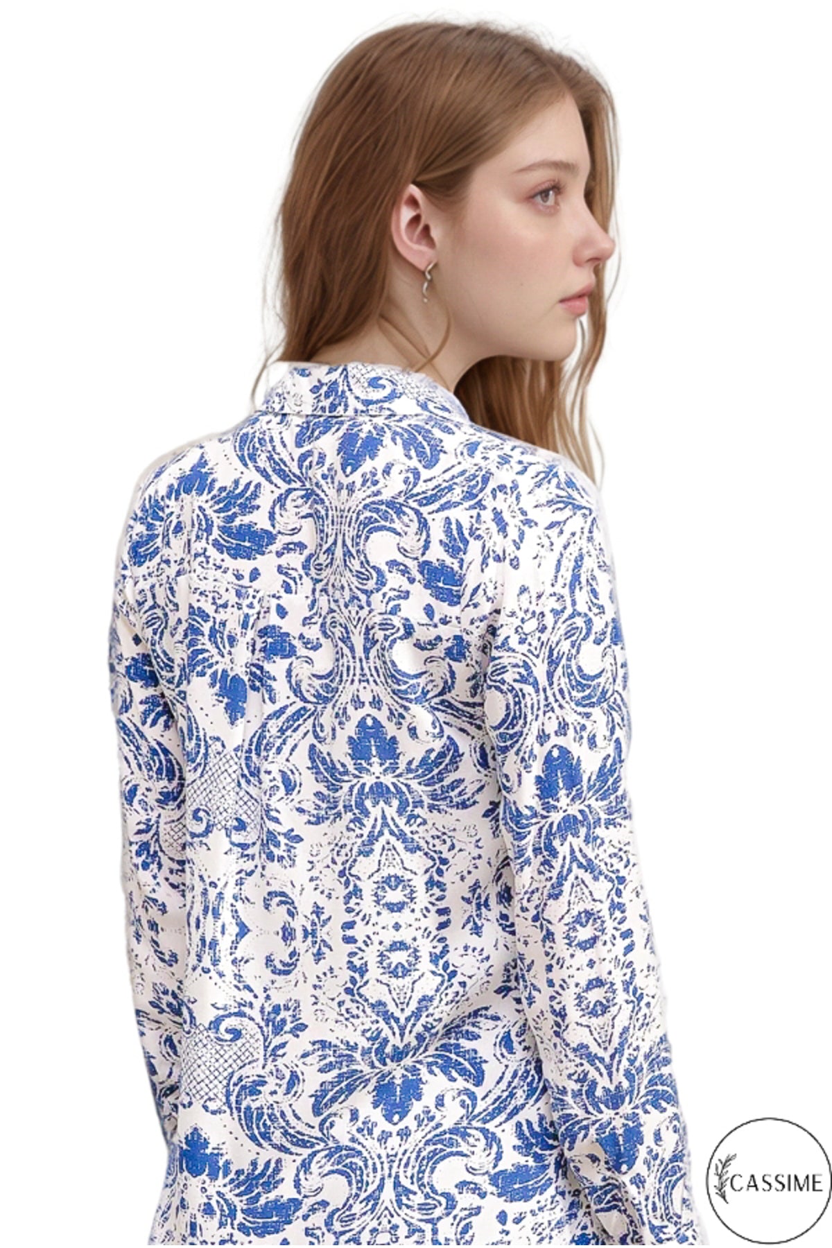 Eva Women's Viscose Graphic Print High-Low Shirt - Blue Graphic Print