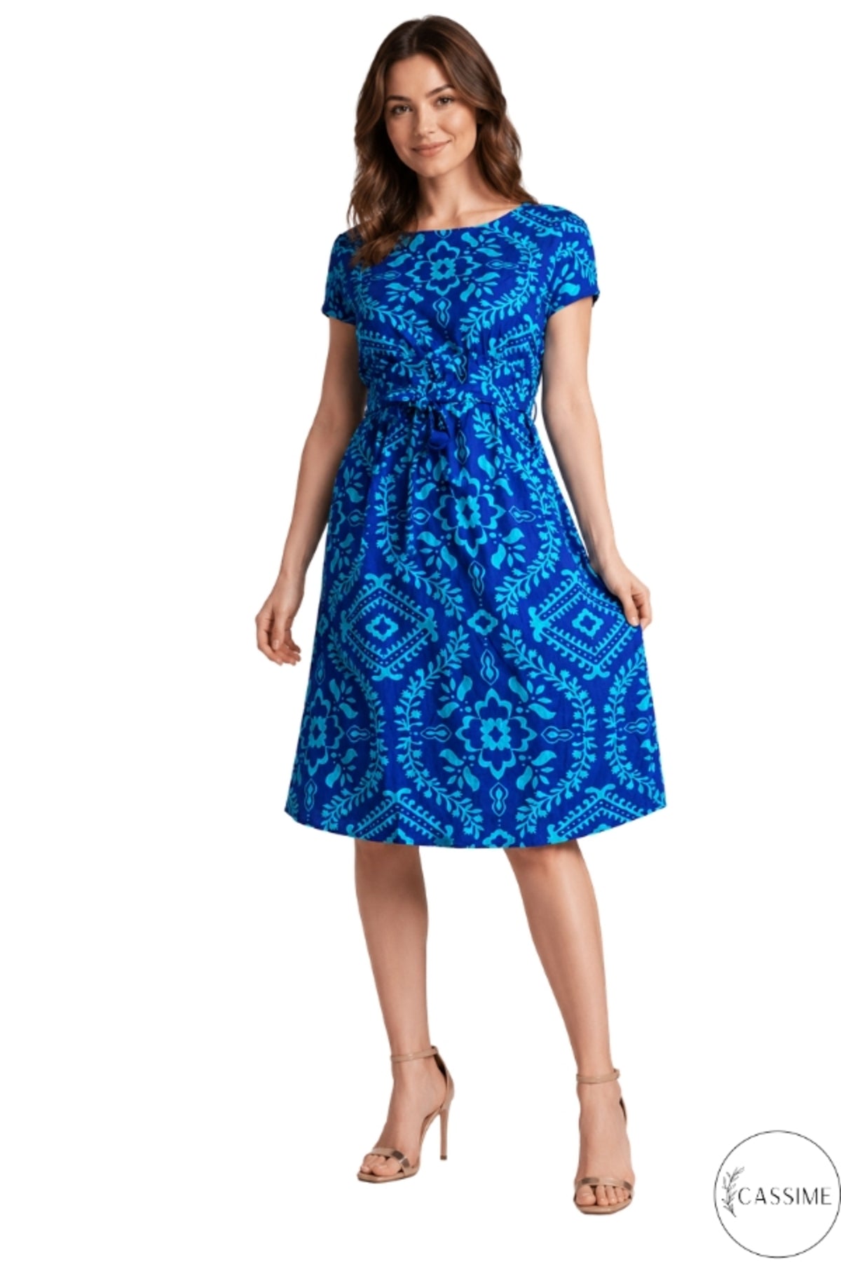 Audrey Women's Cotton Blend Belted Midi Dress - Blue