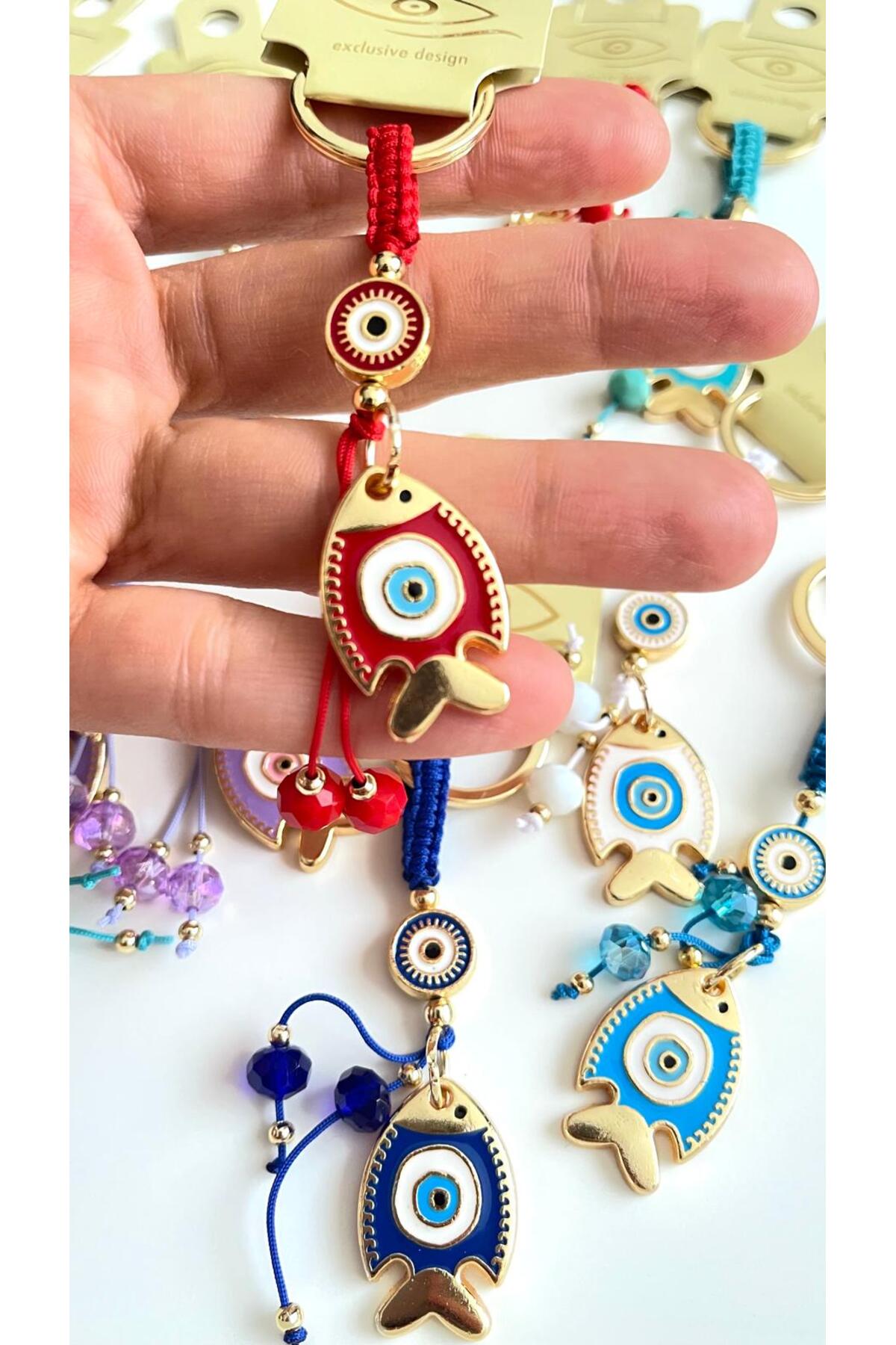 Ivy Gold-Plated Evil Eye Keychain - Red Fish Design