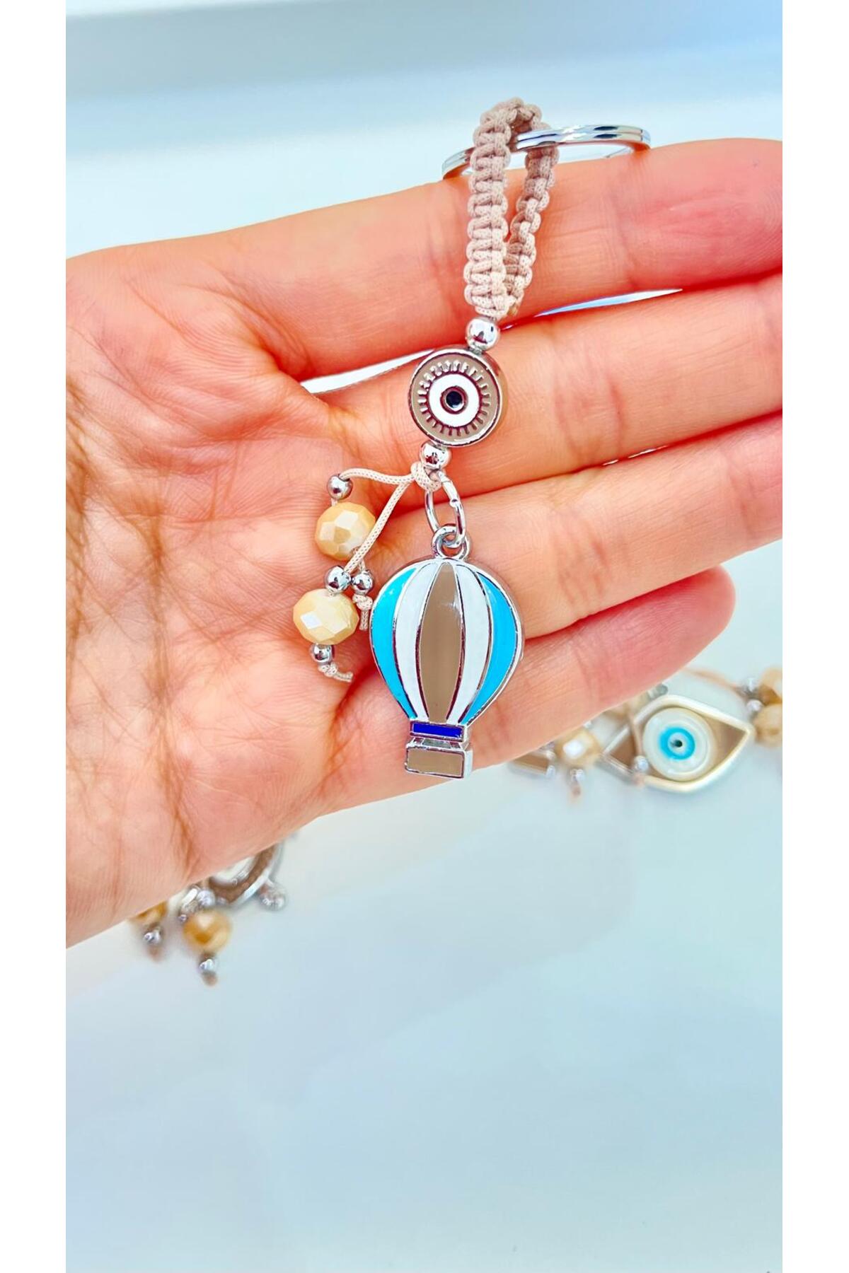 Abigail Silver-Plated Evil Eye Keychain - Beige Balloon