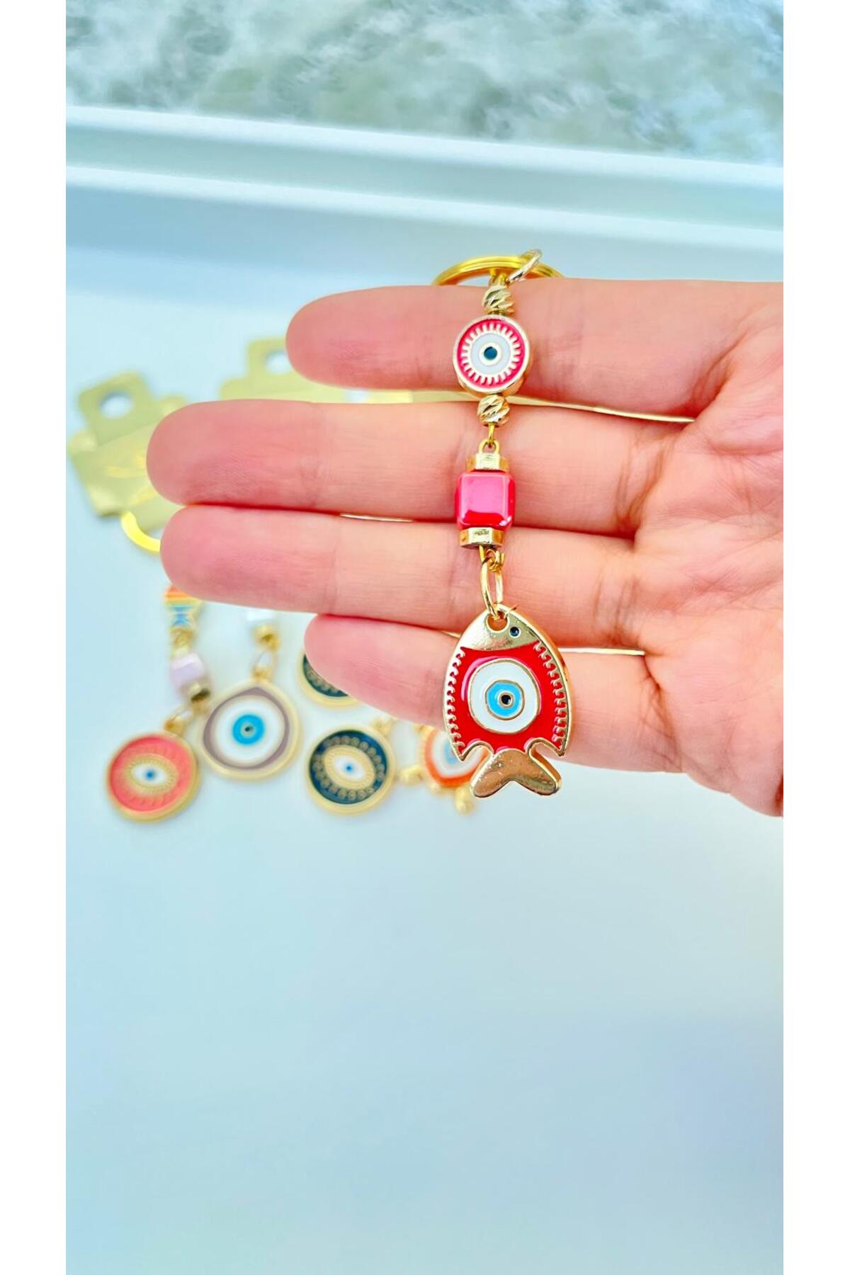 Hannah Gold-Plated Bodrum Bead Keychain - Red Fish