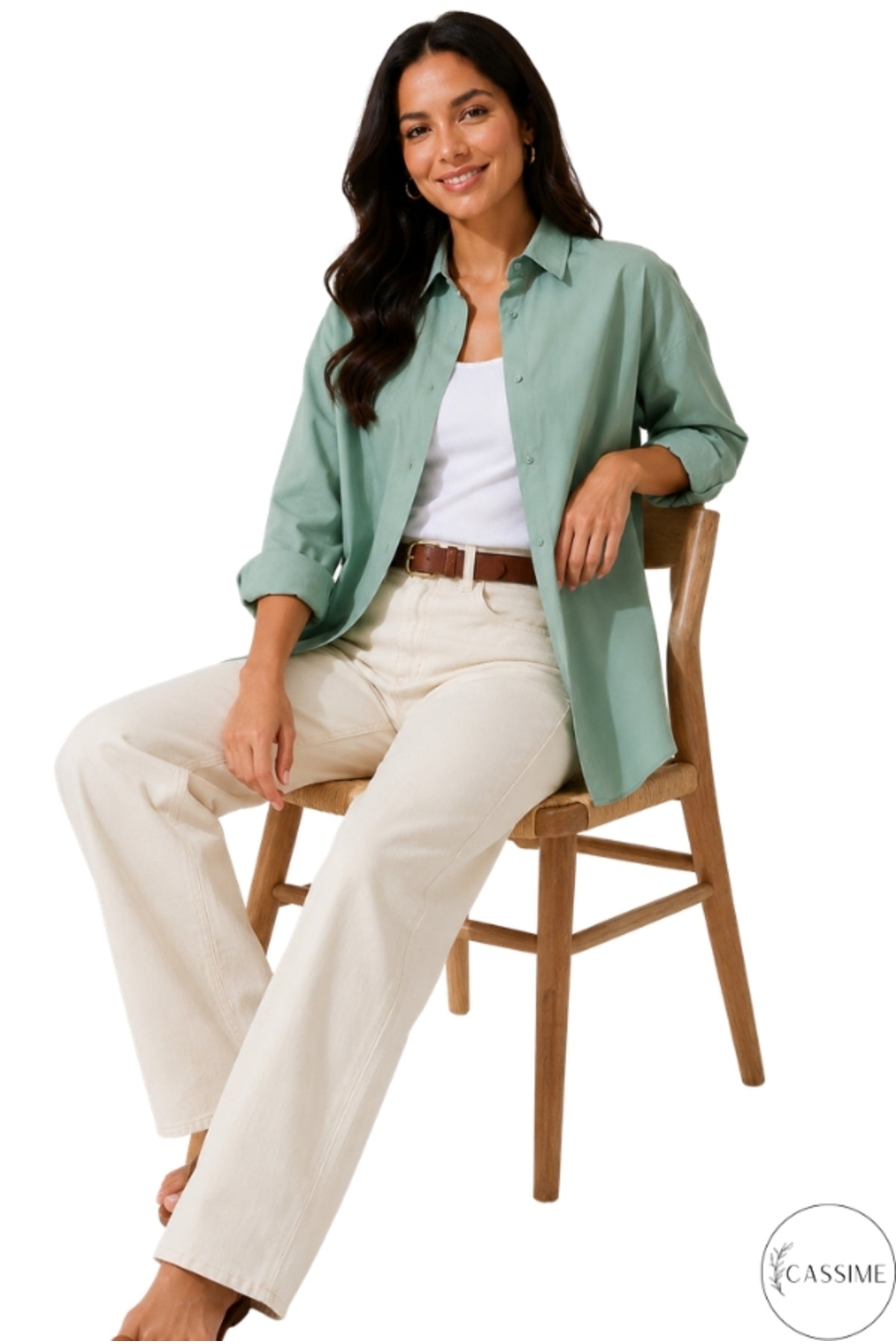 Melissa Women's Oversized Longline Shirt - Almond Green