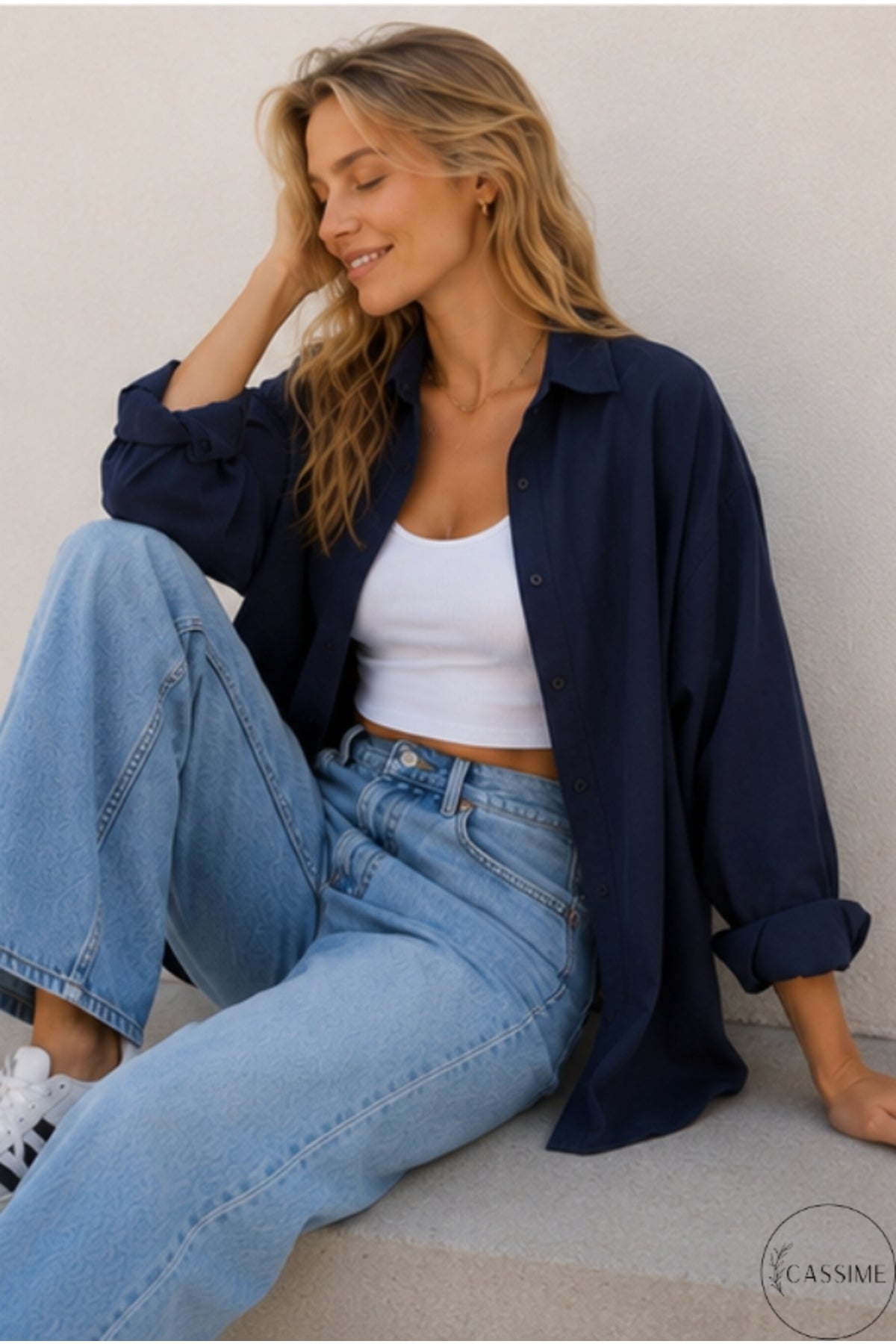 Melissa Women's Oversized Longline Shirt - Navy