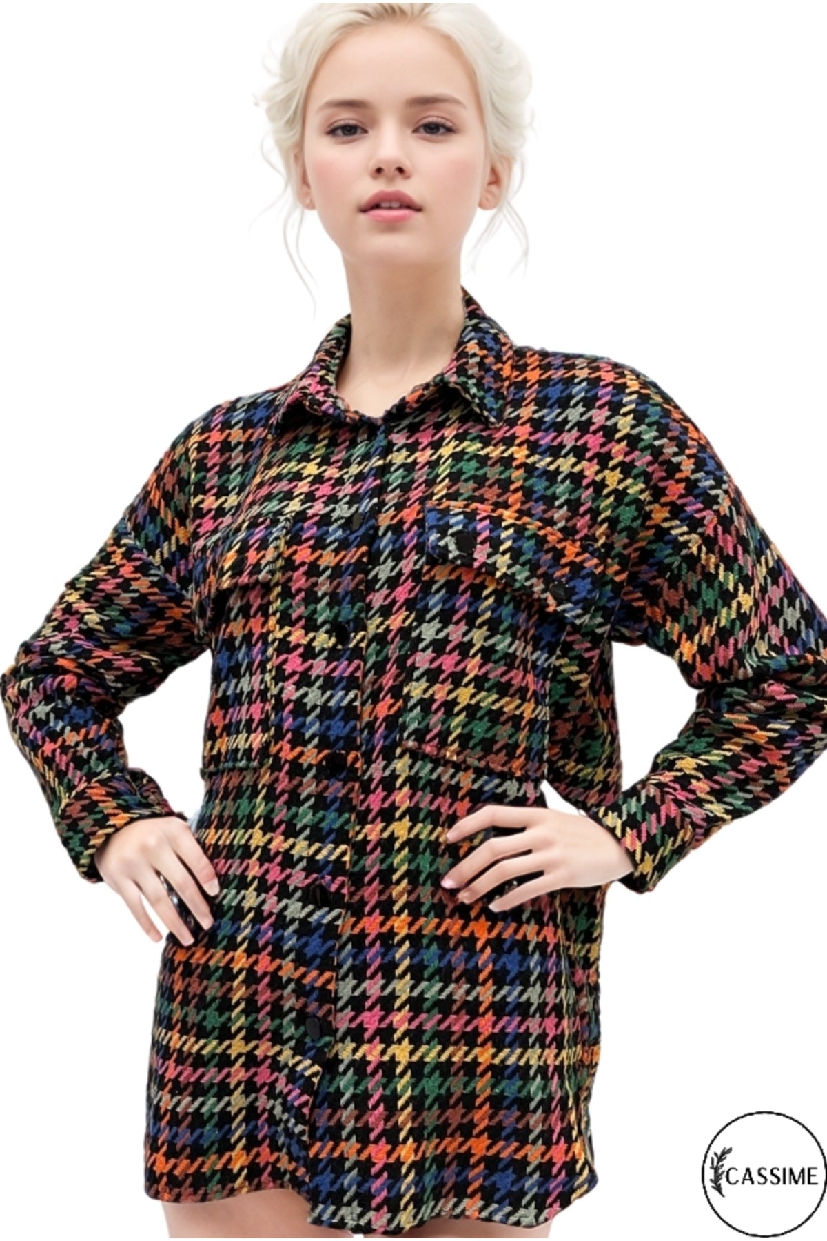 Imogen Women's Multicolor Houndstooth Shacket - Multicolor