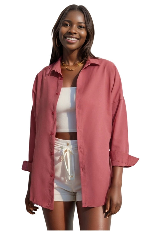 Melissa Women's Oversized Longline Shirt - Rose Pink