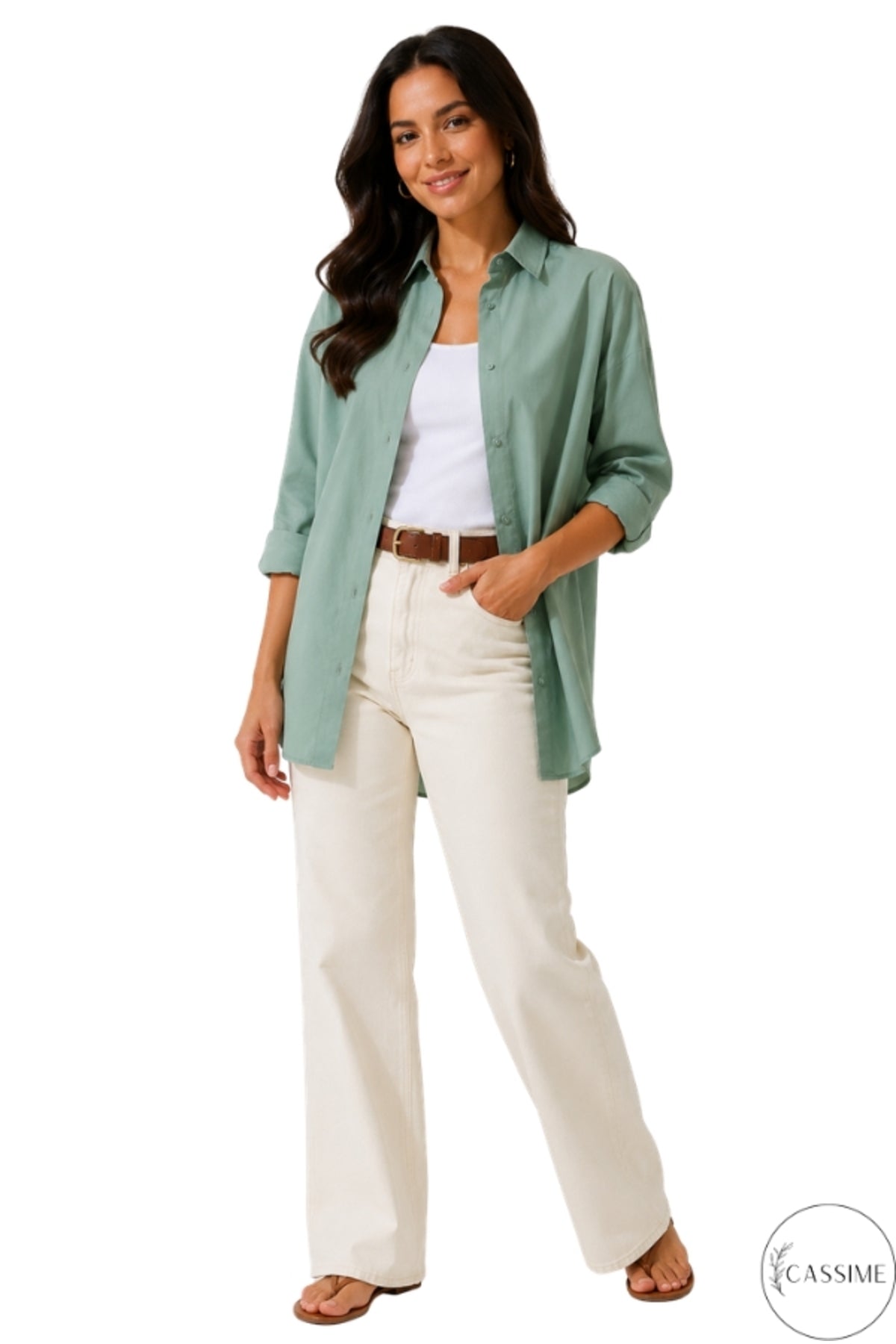 Melissa Women's Oversized Longline Shirt - Almond Green