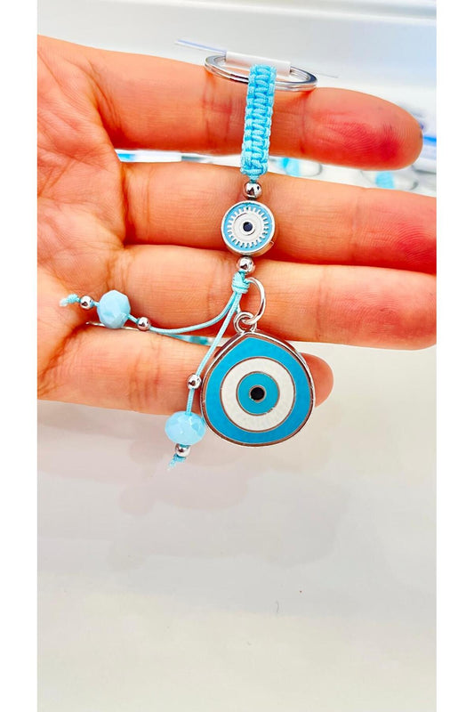 Abigail Silver-Plated Evil Eye Keychain - Light Blue Teardrop