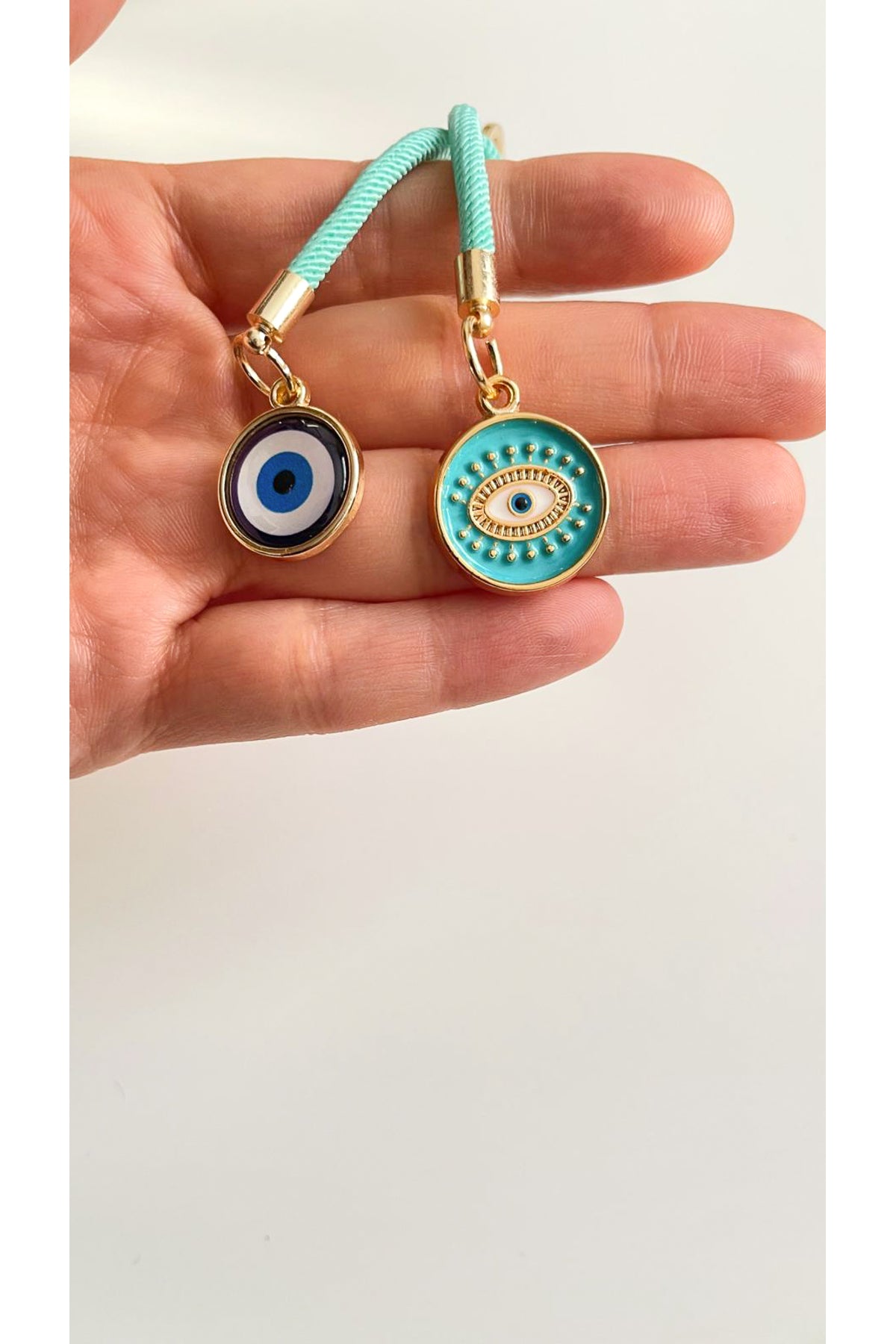 Rose Evil Eye Cord Keychain - Almond Green