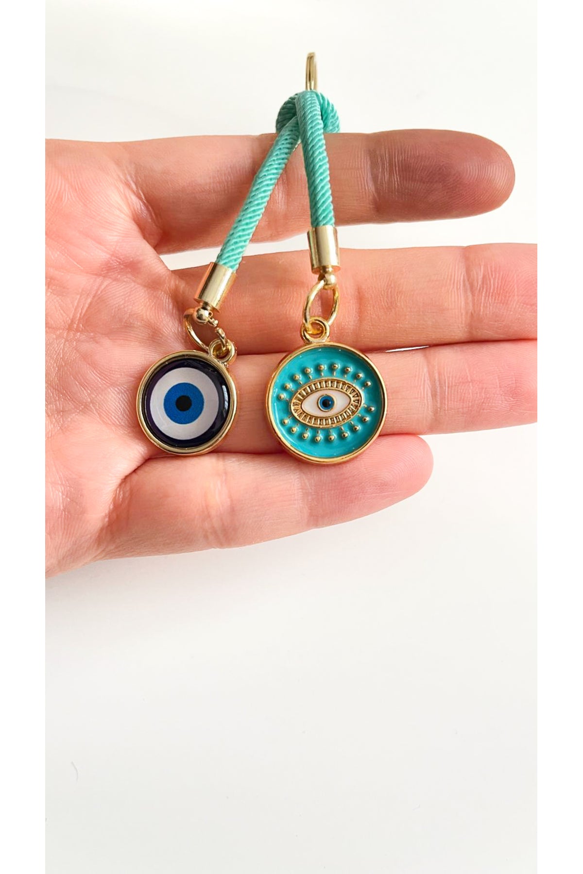 Rose Evil Eye Cord Keychain - Almond Green