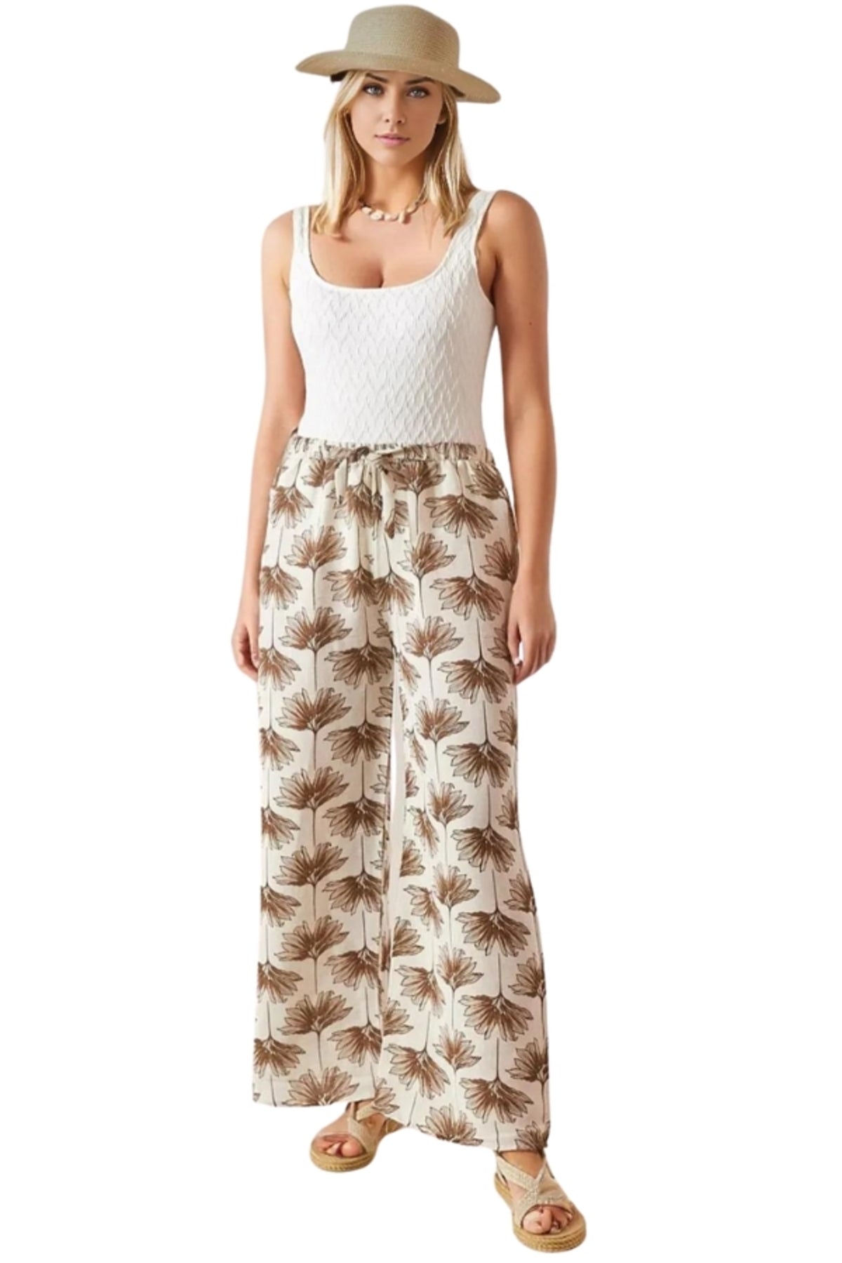 Lucy Women's Linen-Viscose Blend Wide Leg Palazzo Pants - Brown Ginkgo