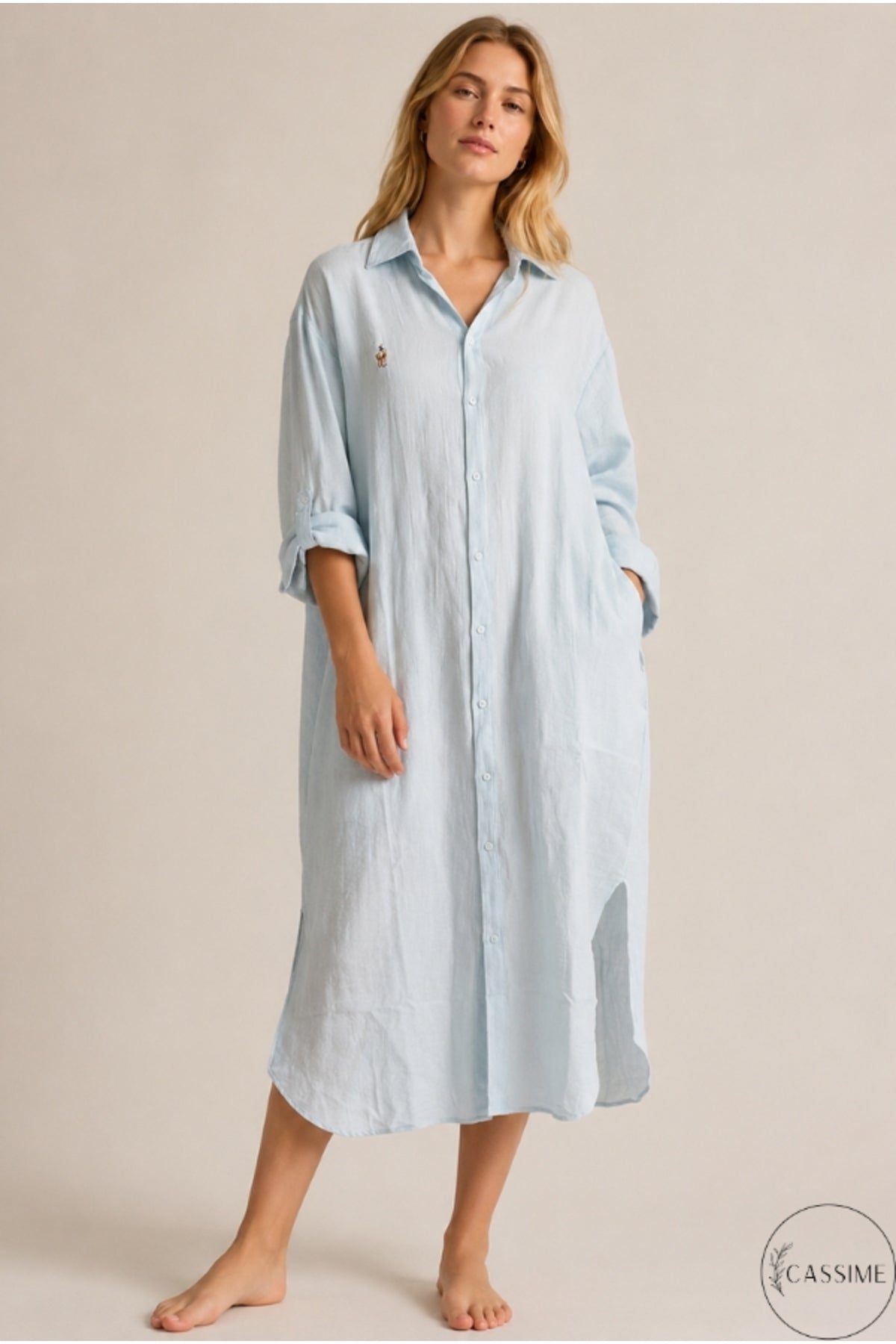 Hazel Women's Oversized Muslin Shirt Dress - Baby Blue Muslin