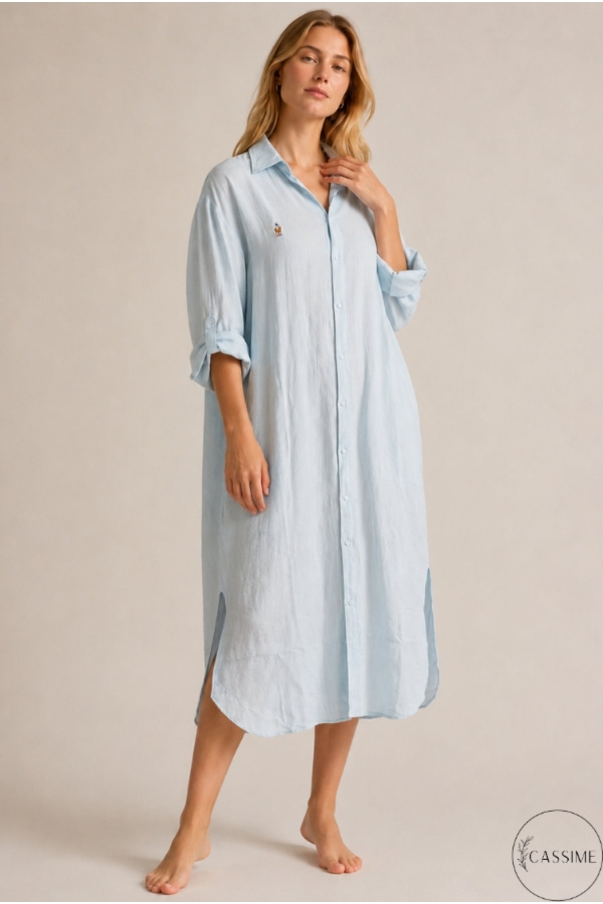 Hazel Women's Oversized Muslin Shirt Dress - Baby Blue Muslin