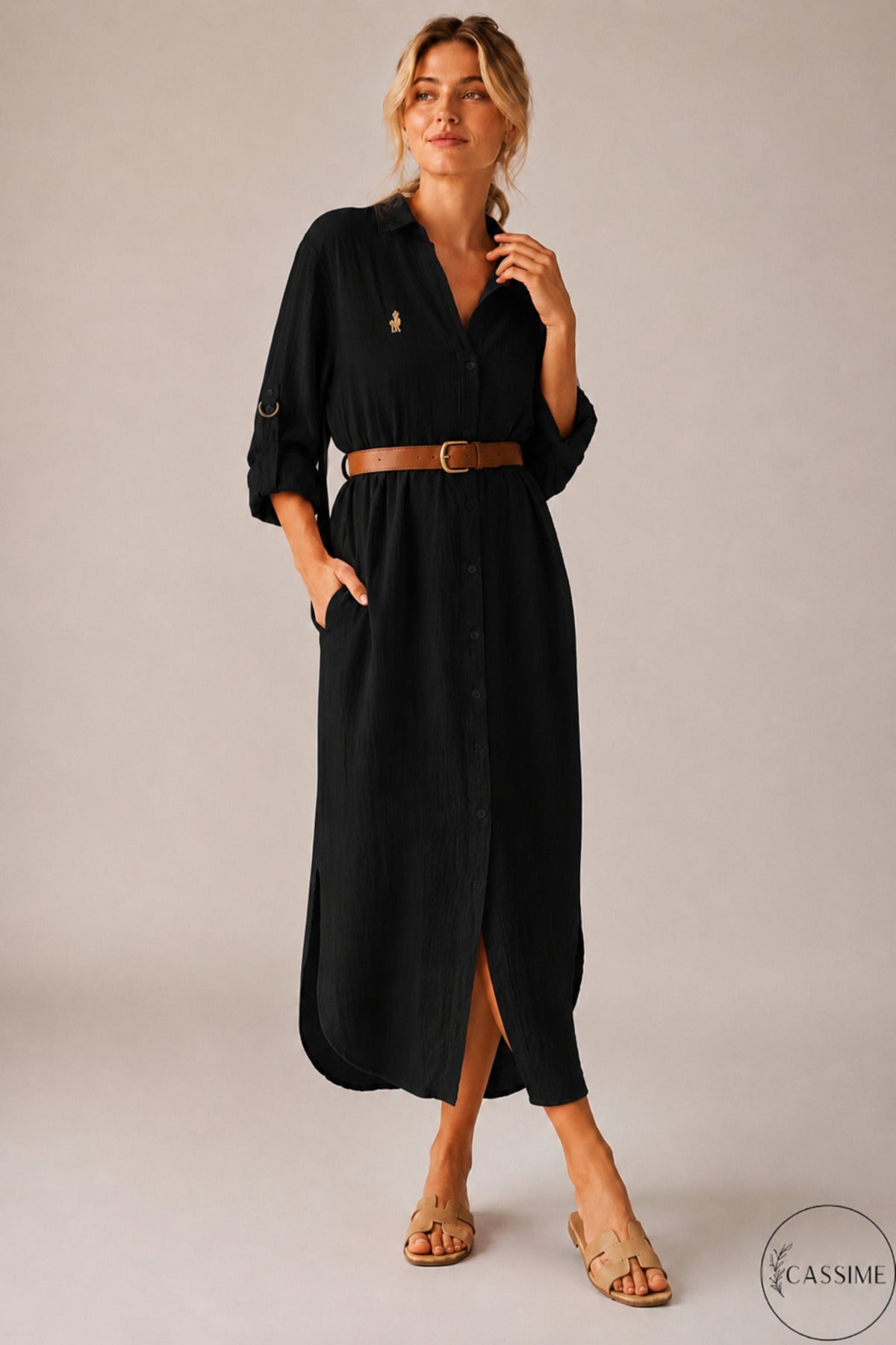 Hazel Women's Oversized Muslin Shirt Dress - Black
