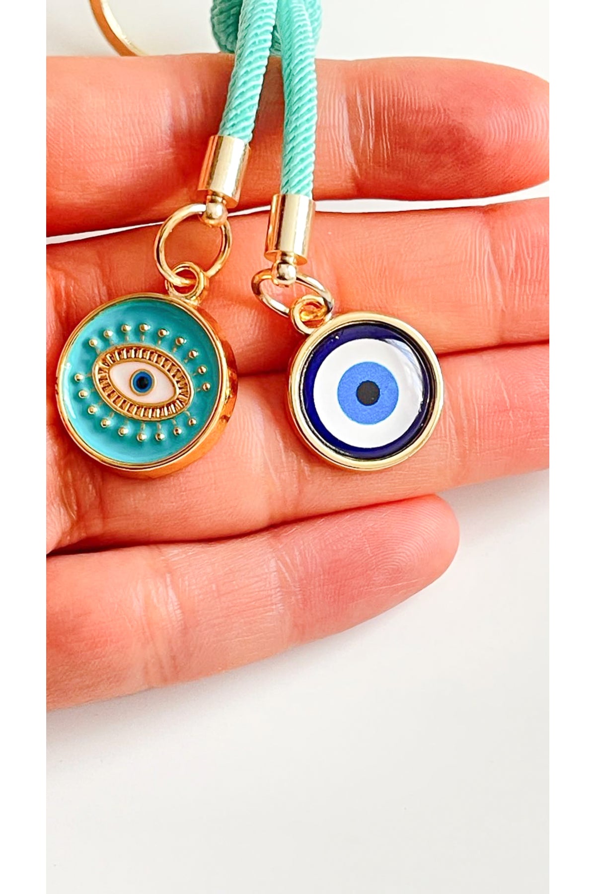 Rose Evil Eye Cord Keychain - Almond Green